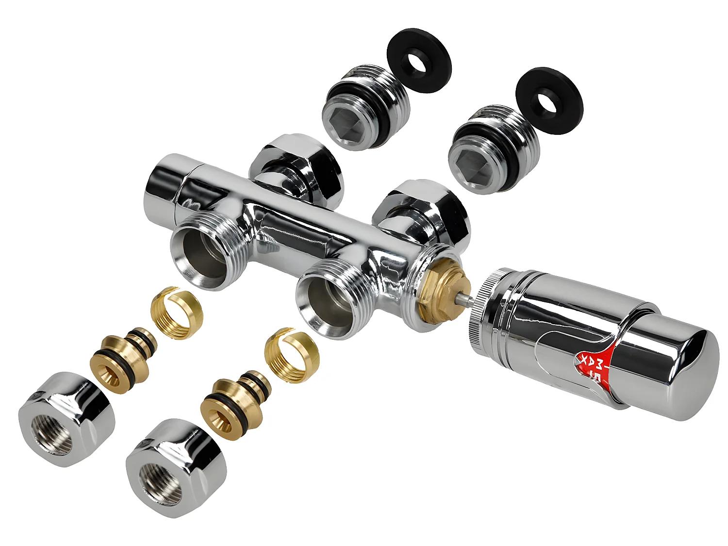 ECD Germany Radiateur de salle de bain à raccordement central 500 x 800 mm courbé chromé avec kit de raccordement comprenant un passage de thermostat