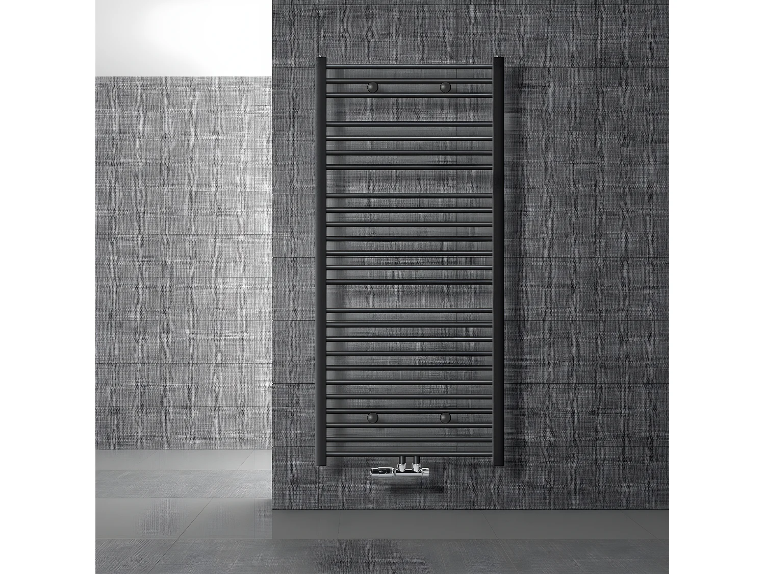 Radiateur Salle de Bain 750x1500 mm Anthracite Courbé Raccord Central au Bas et Thermostat