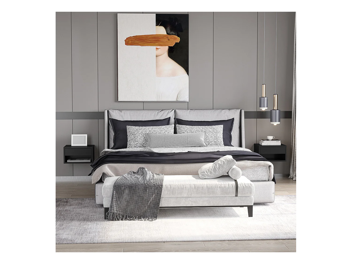 Lot de 2 chevets tables de nuit murales - tiroir coulissant, niche, plateau - dim. 37L x 32l x 21H cm - panneaux noir