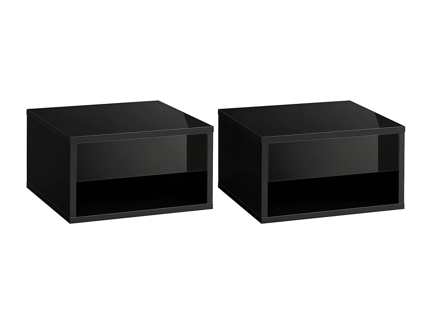 Lot de 2 chevets tables de nuit murales - tiroir coulissant, niche, plateau - dim. 37L x 32l x 21H cm - panneaux noir