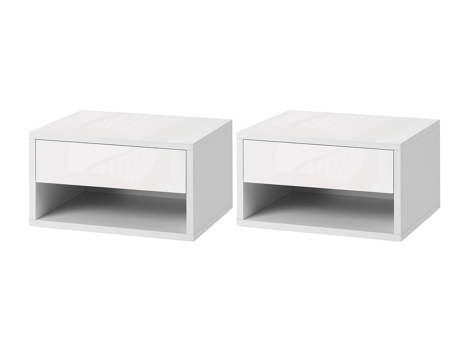 Lot de 2 chevets tables de nuit murales - tiroir coulissant, niche, plateau - dim. 37L x 32l x 21H cm - panneaux blanc