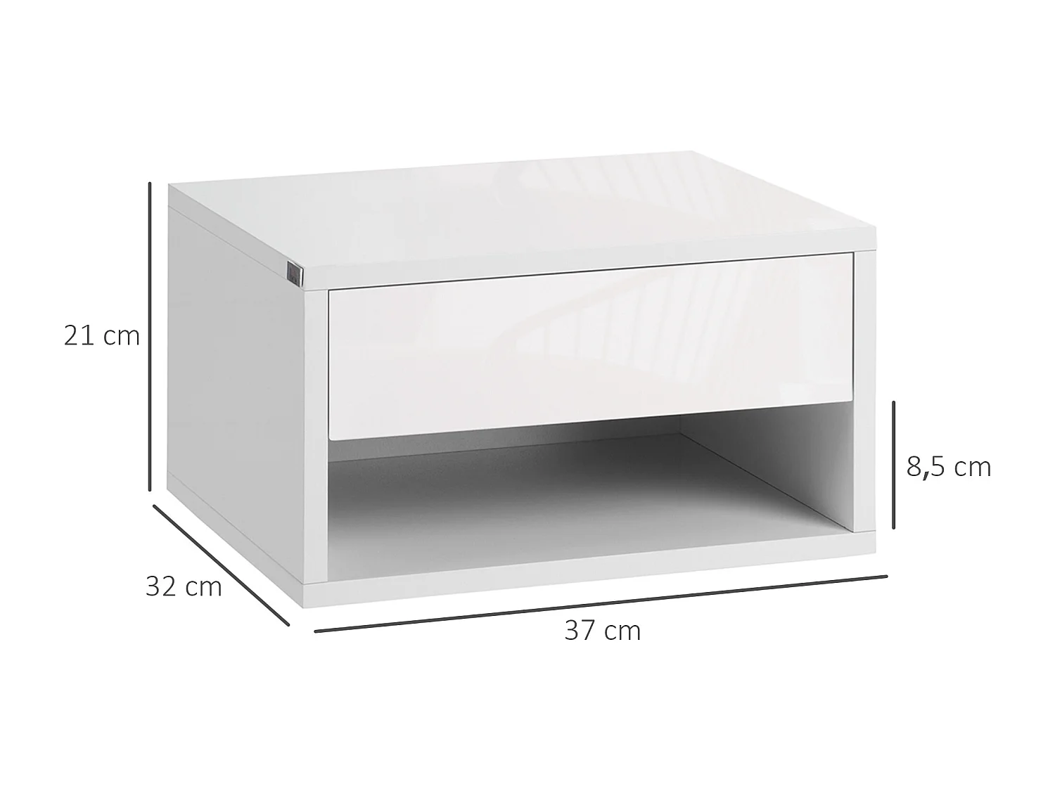 Lot de 2 chevets tables de nuit murales - tiroir coulissant, niche, plateau - dim. 37L x 32l x 21H cm - panneaux blanc