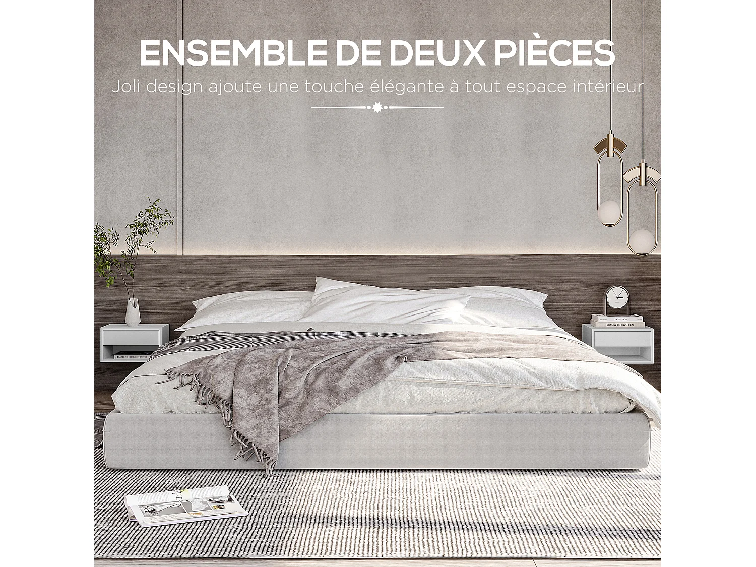 Lot de 2 chevets tables de nuit murales - tiroir coulissant, niche, plateau - dim. 37L x 32l x 21H cm - panneaux blanc