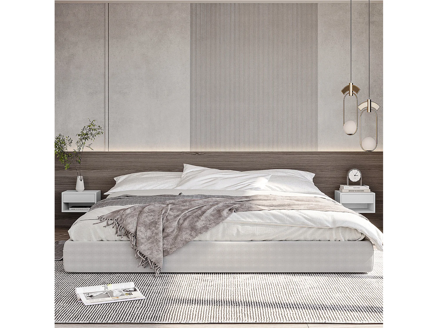 Lot de 2 chevets tables de nuit murales - tiroir coulissant, niche, plateau - dim. 37L x 32l x 21H cm - panneaux blanc