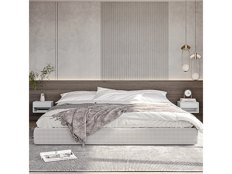 Lot de 2 chevets tables de nuit murales - tiroir coulissant, niche, plateau - dim. 37L x 32l x 21H cm - panneaux blanc