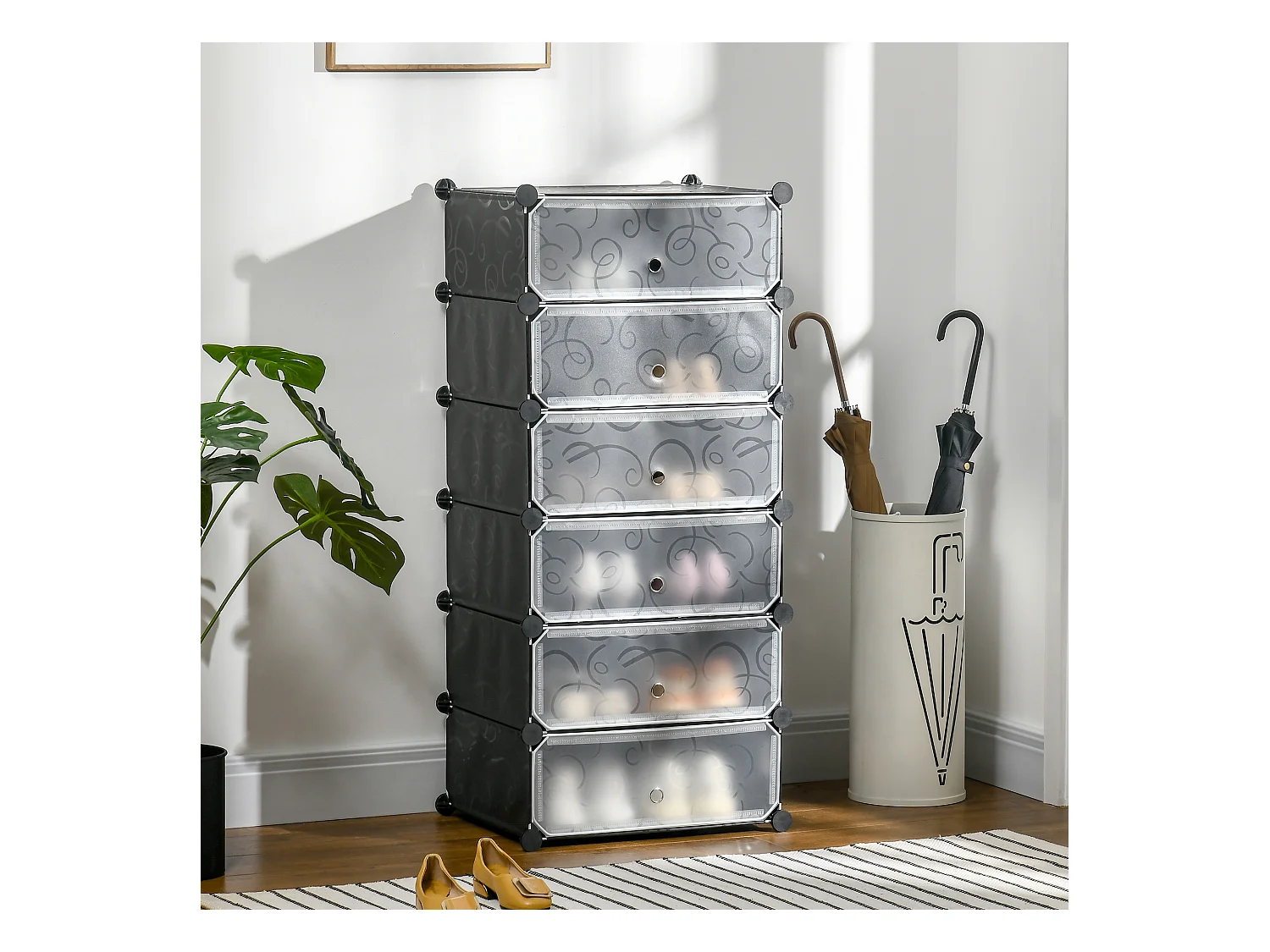Meuble de rangement à chaussures modulable 6 casiers rectangulaires empilables noir blanc