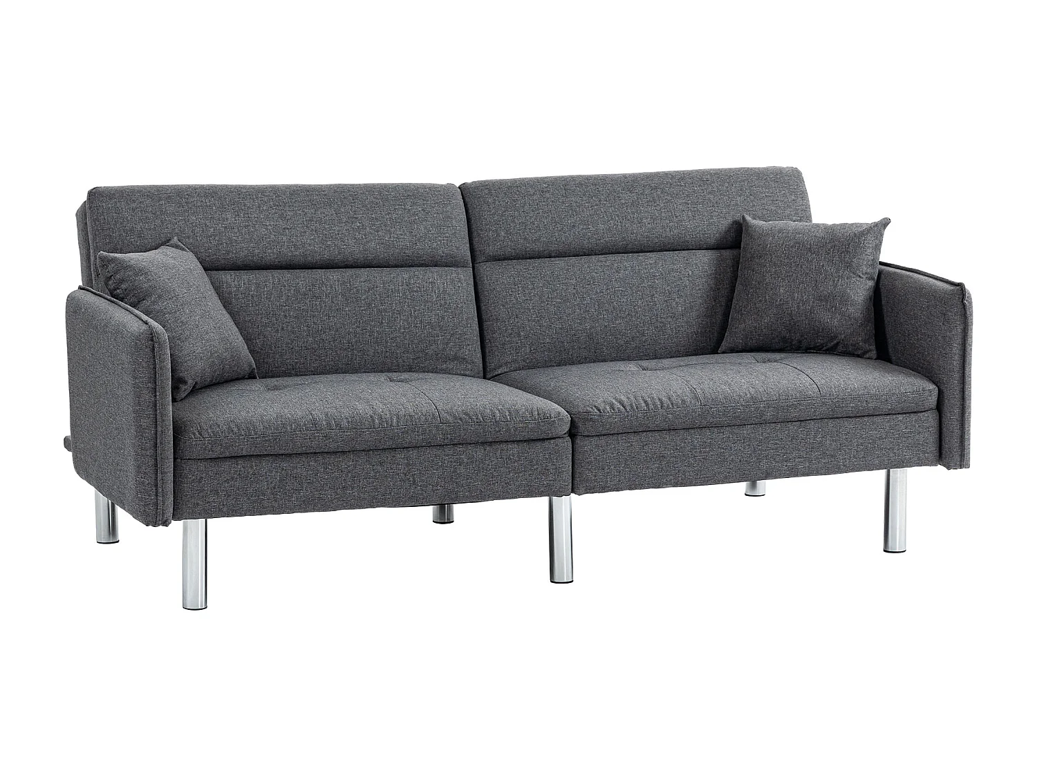 Canapé convertible 3 places design contemporain dossier inclinable piètement acier chromé tissu gris