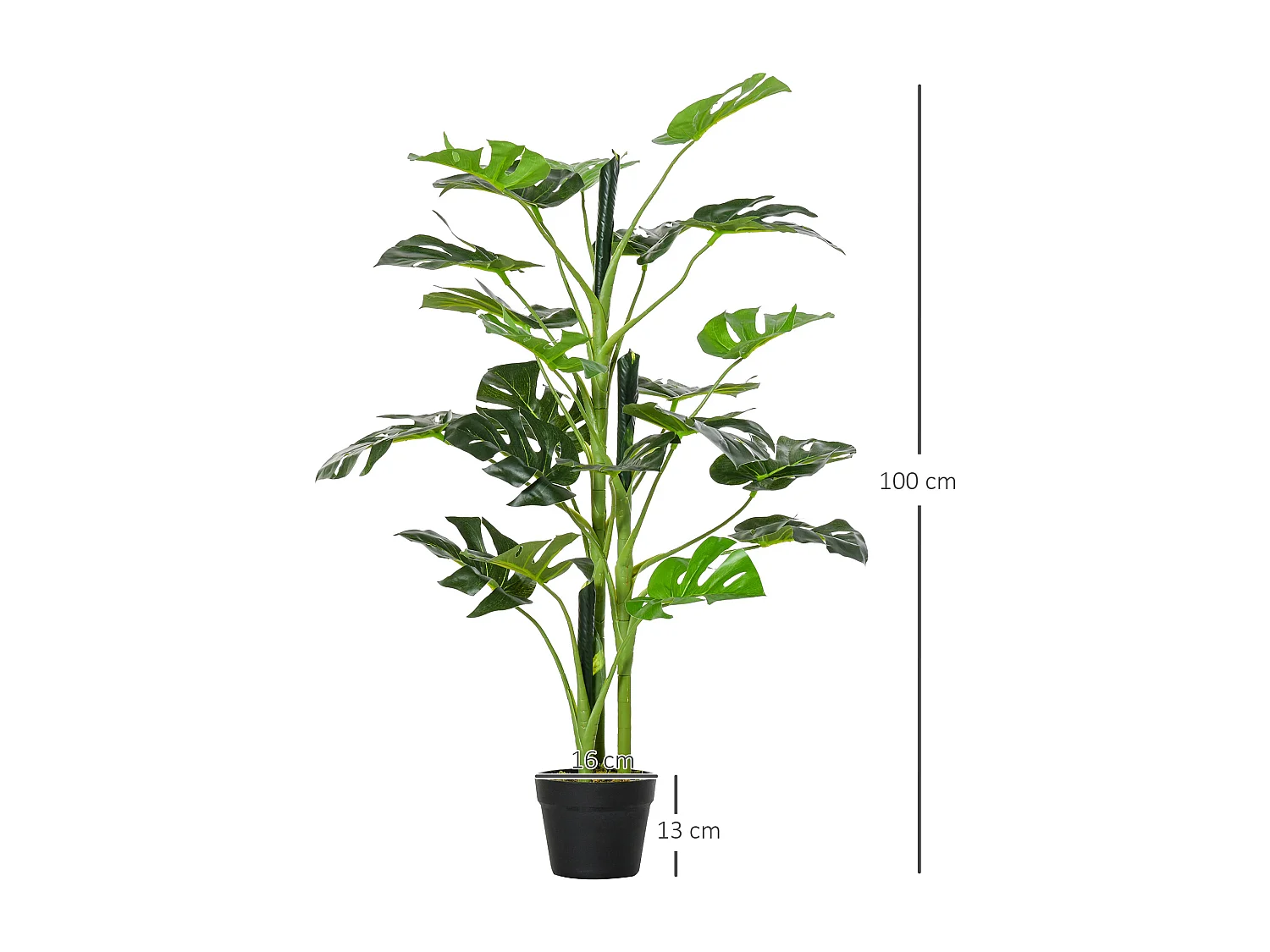 Arbre artificiel plante artificielle Monstera H. 100 cm tronc branches lichen feuilles de tortue grand réalisme pot inclus