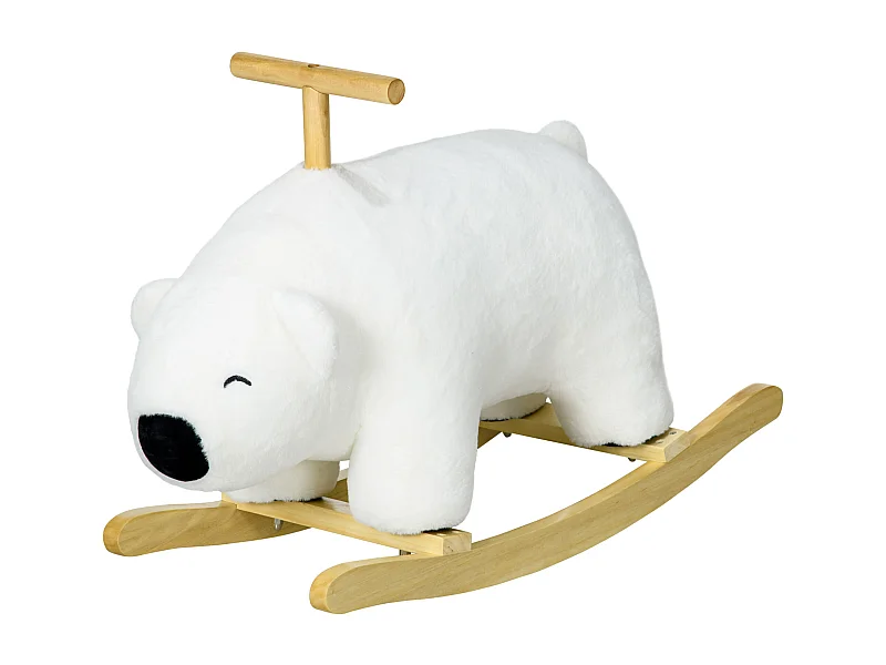 Cheval à bascule jouet à bascule modèle ours polaire fonction sonore poignée bois peuplier peluche douce blanc