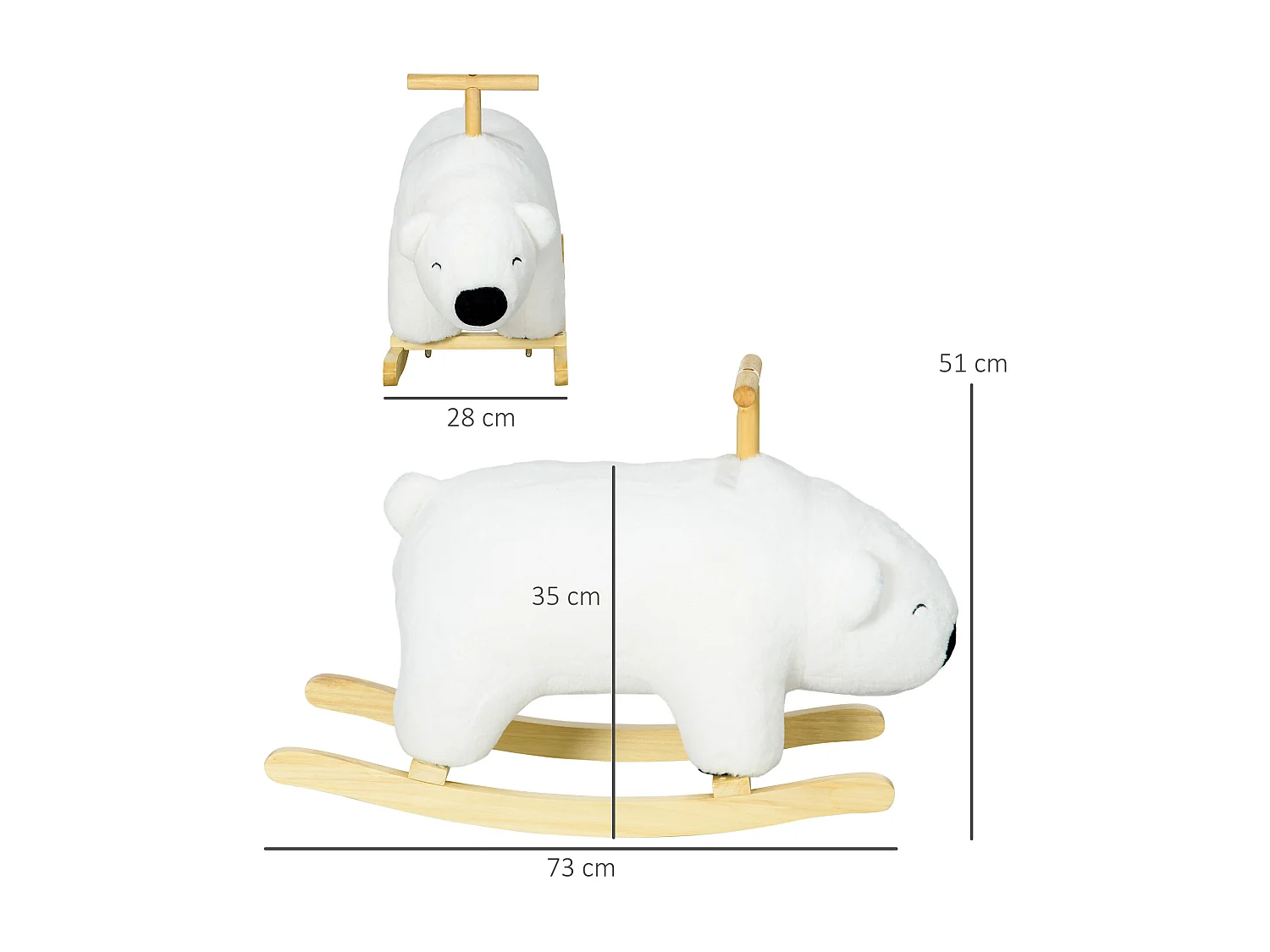 Cheval à bascule jouet à bascule modèle ours polaire fonction sonore poignée bois peuplier peluche douce blanc