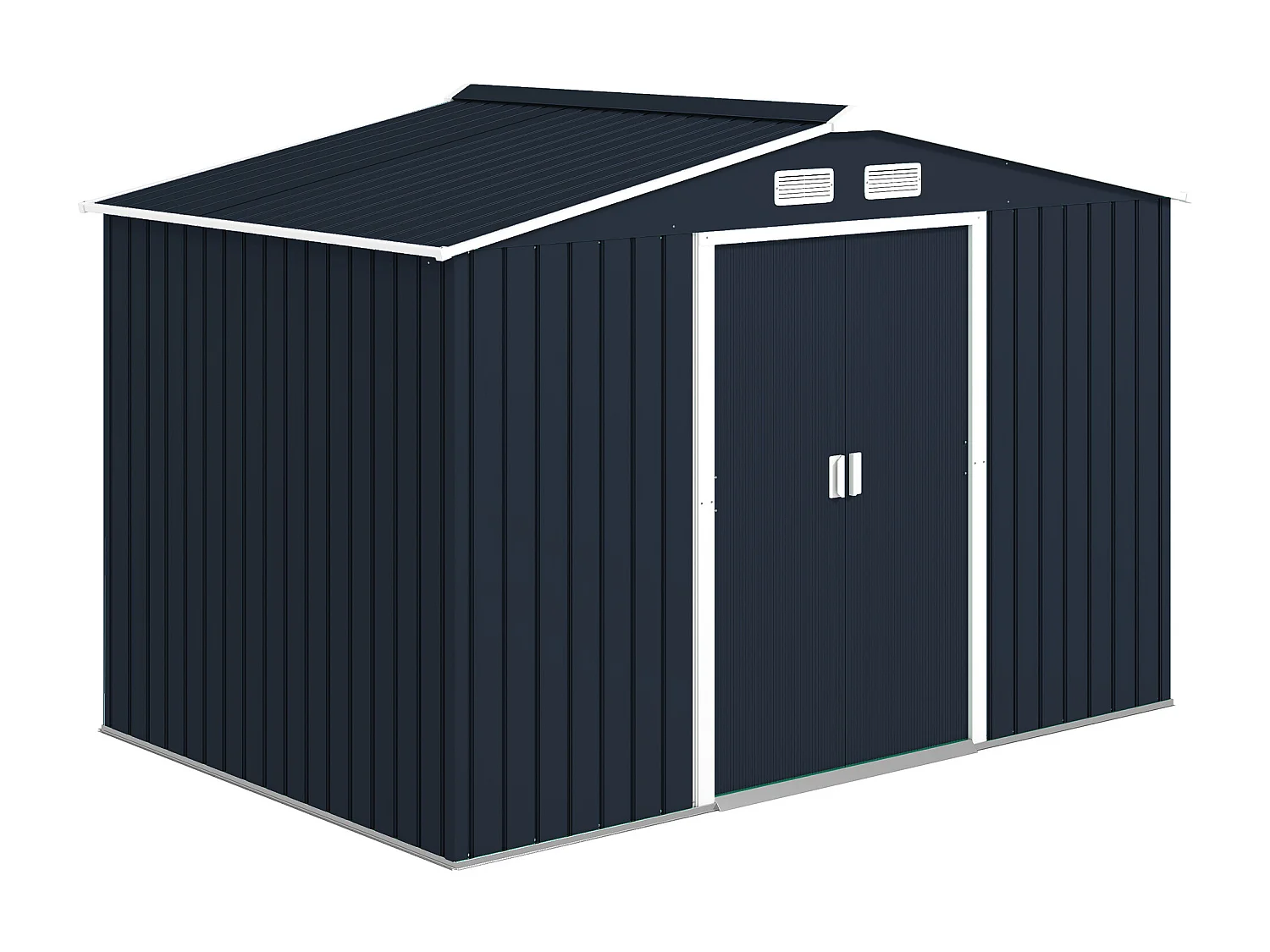 Abri de jardin - remise pour outils - cabanon double porte coulissante - fondation incluse - dim. 277L x 191l x 192H cm - tôle d'acier ondulée anthracite