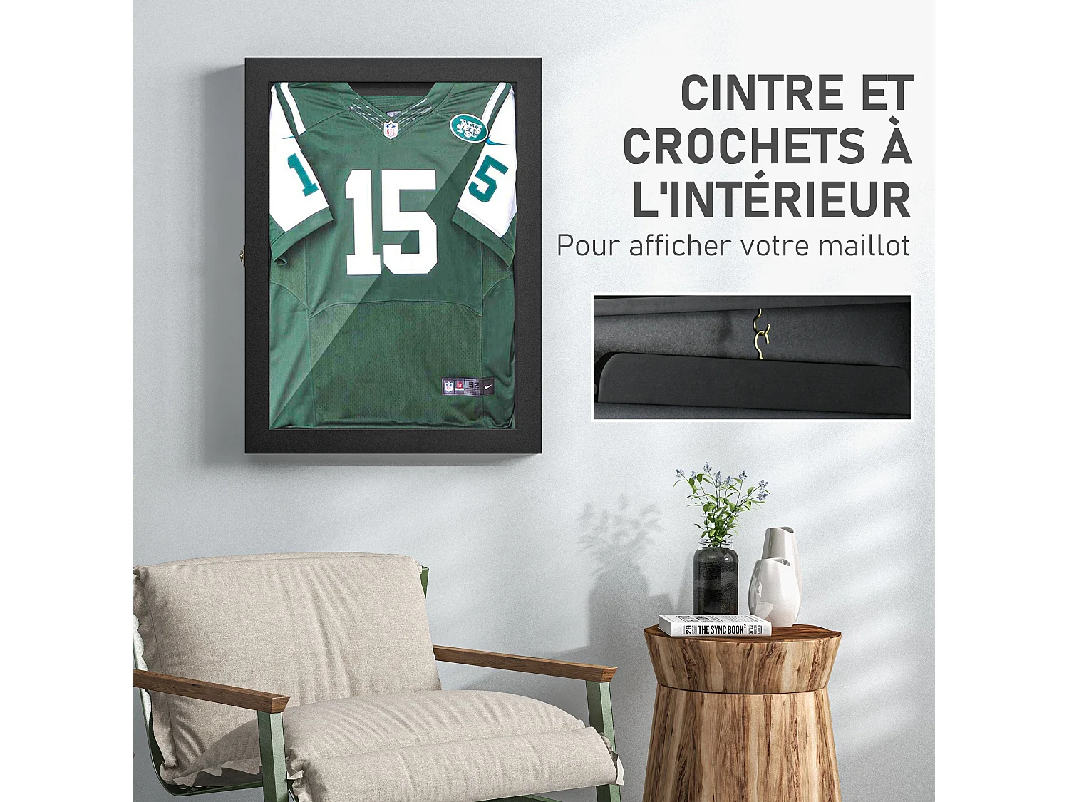 Frame box T-frame cadre pour maillot porte acrylique doublure interne feutre dim. 71L x 7l x 89H cm noir