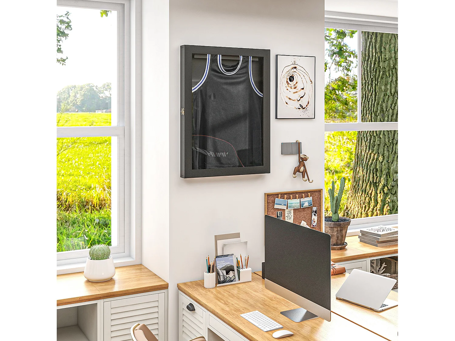 Frame box T-frame cadre pour maillot porte acrylique doublure interne feutre dim. 71L x 7l x 89H cm noir