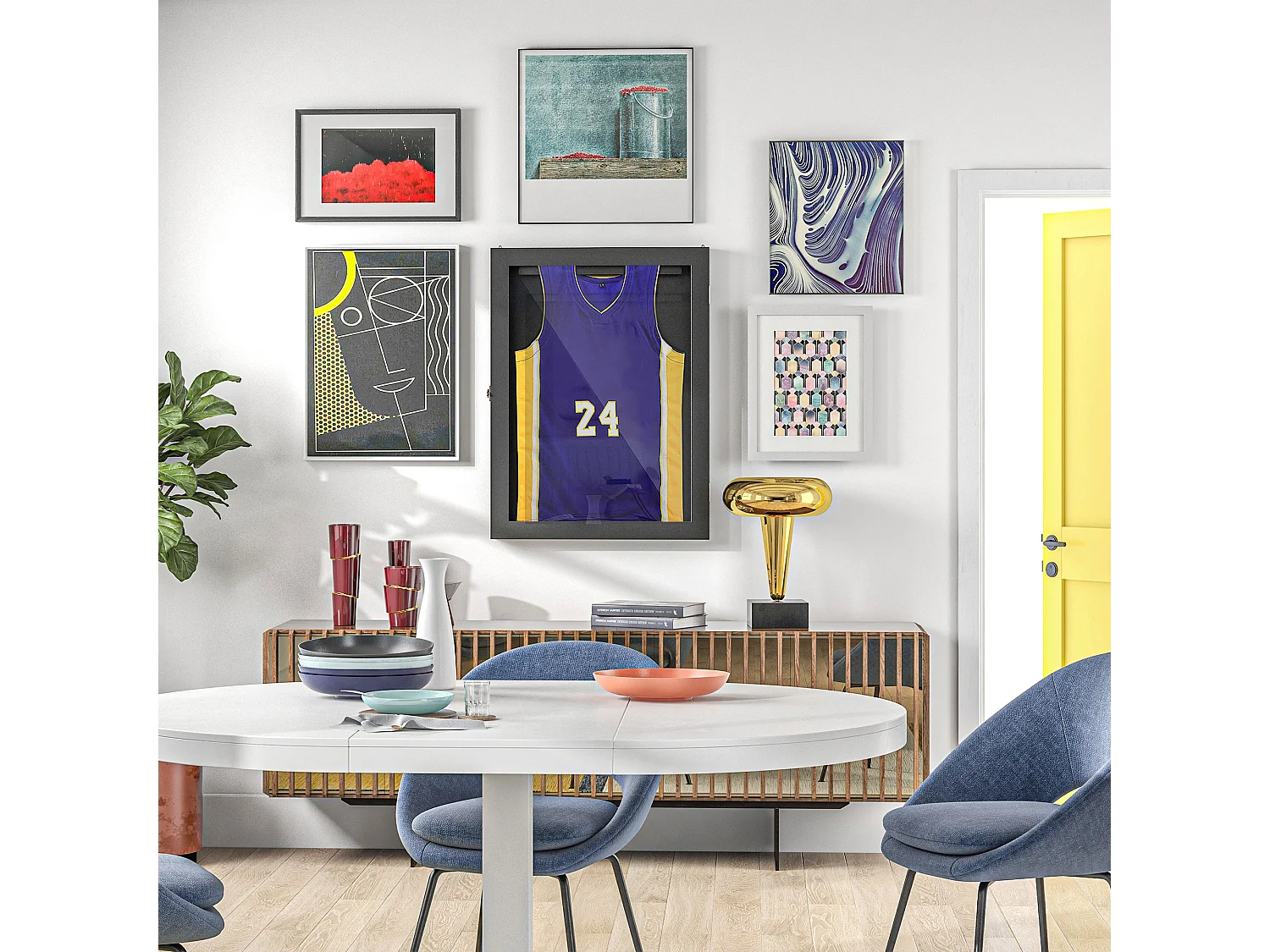 Frame box T-frame cadre pour maillot porte acrylique doublure interne feutre dim. 71L x 7l x 89H cm noir