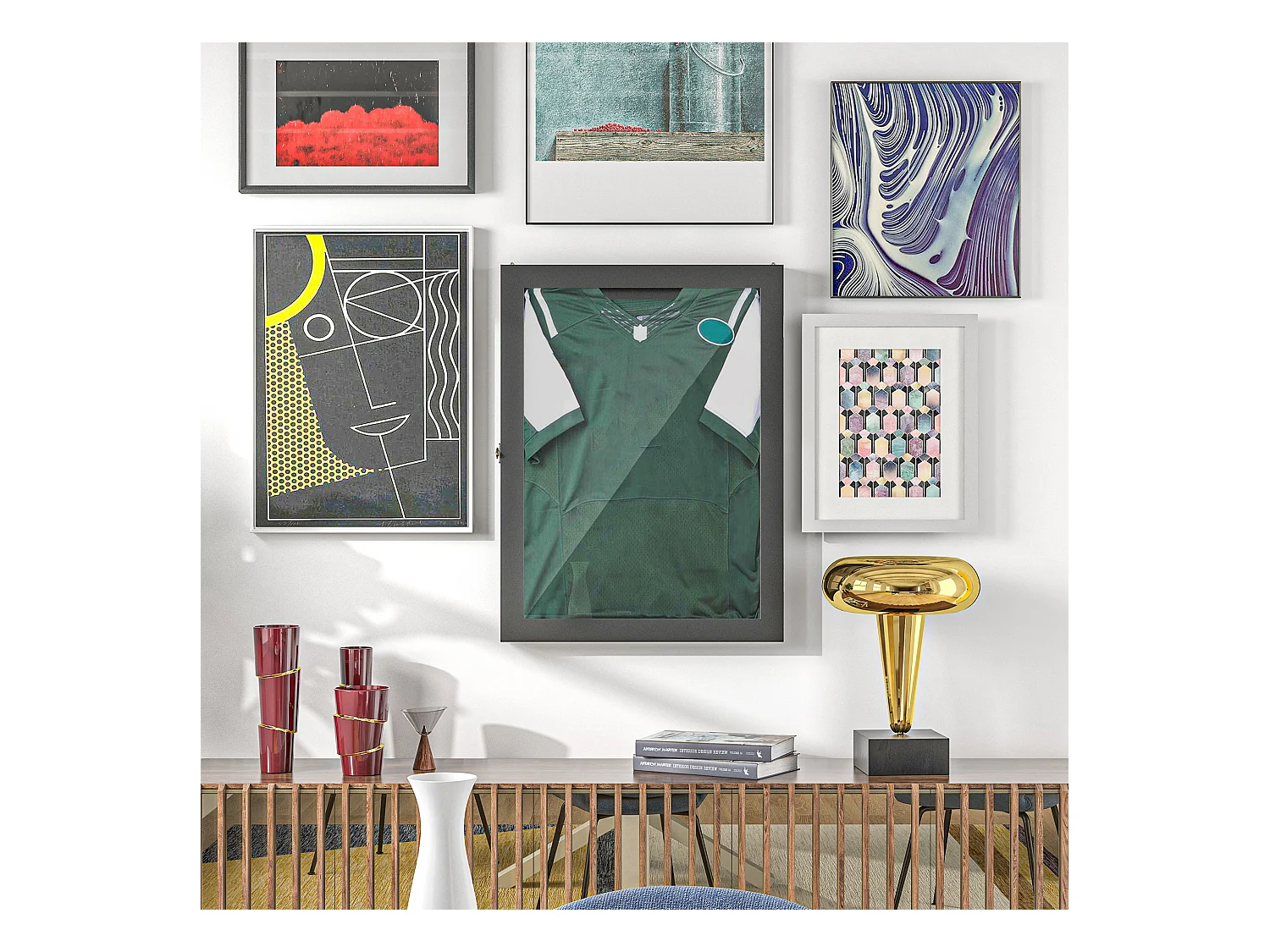 Frame box T-frame cadre pour maillot porte acrylique doublure interne feutre dim. 71L x 7l x 89H cm noir