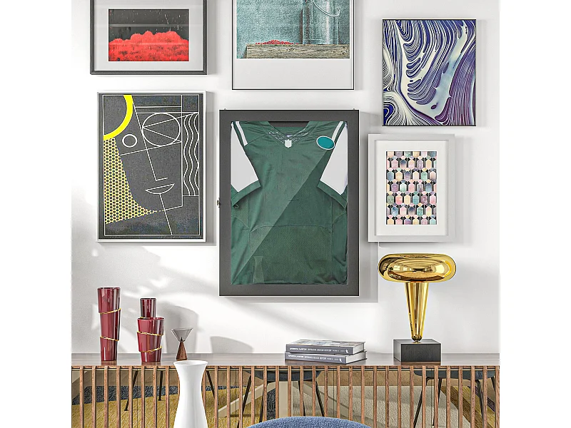 Frame box T-frame cadre pour maillot porte acrylique doublure interne feutre dim. 71L x 7l x 89H cm noir