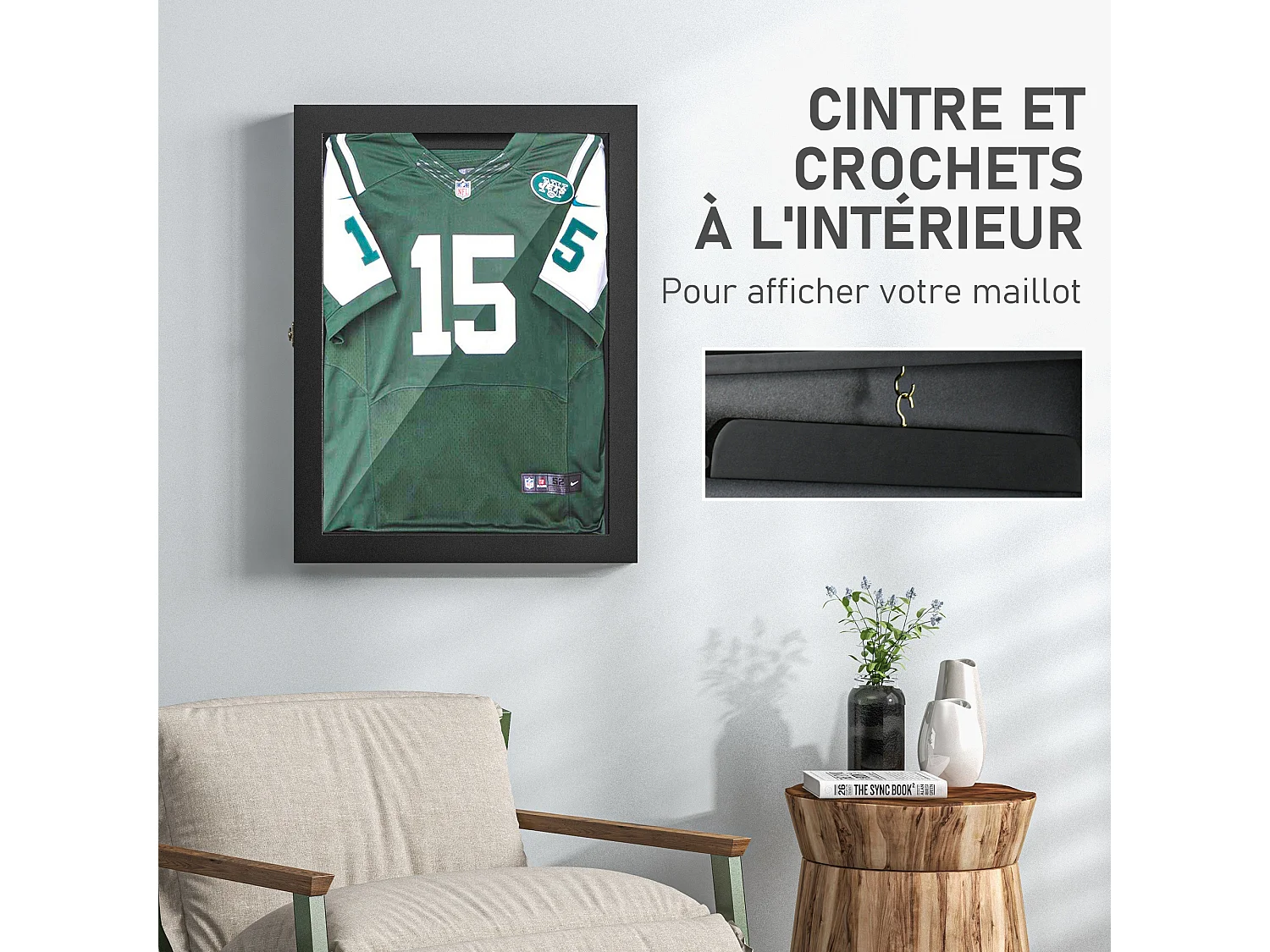 Frame box T-frame cadre pour maillot porte acrylique doublure interne feutre dim. 60L x 7l x 80H cm noir