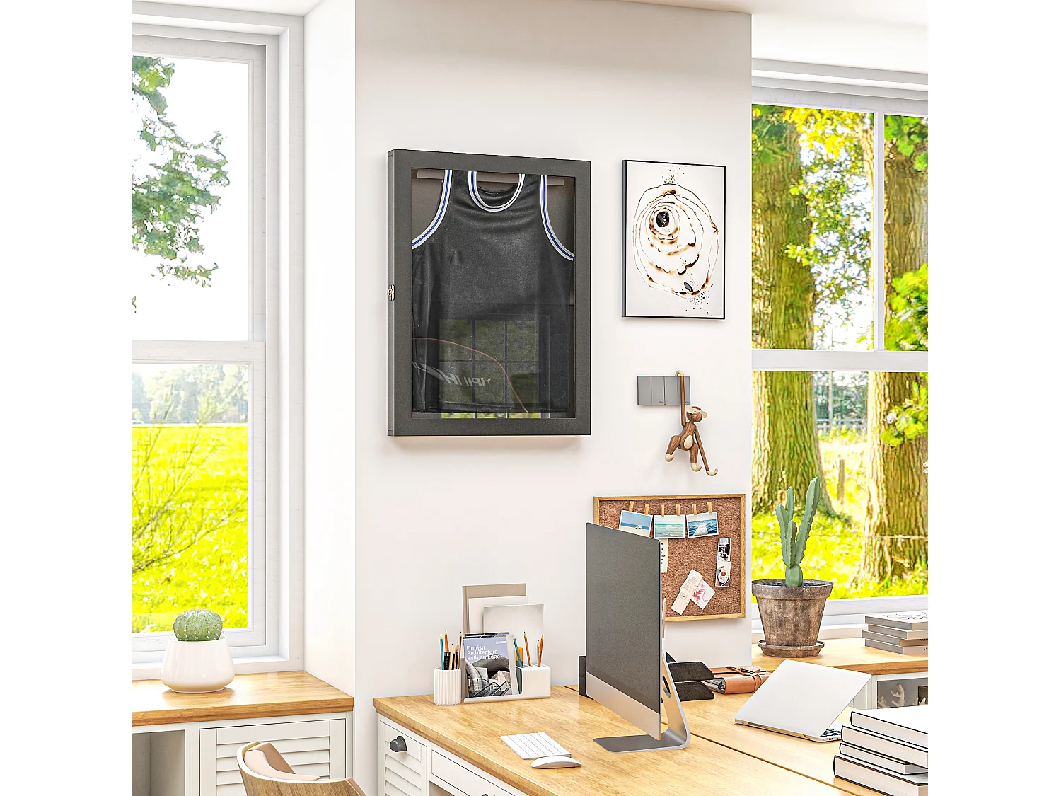 Frame box T-frame cadre pour maillot porte acrylique doublure interne feutre dim. 60L x 7l x 80H cm noir