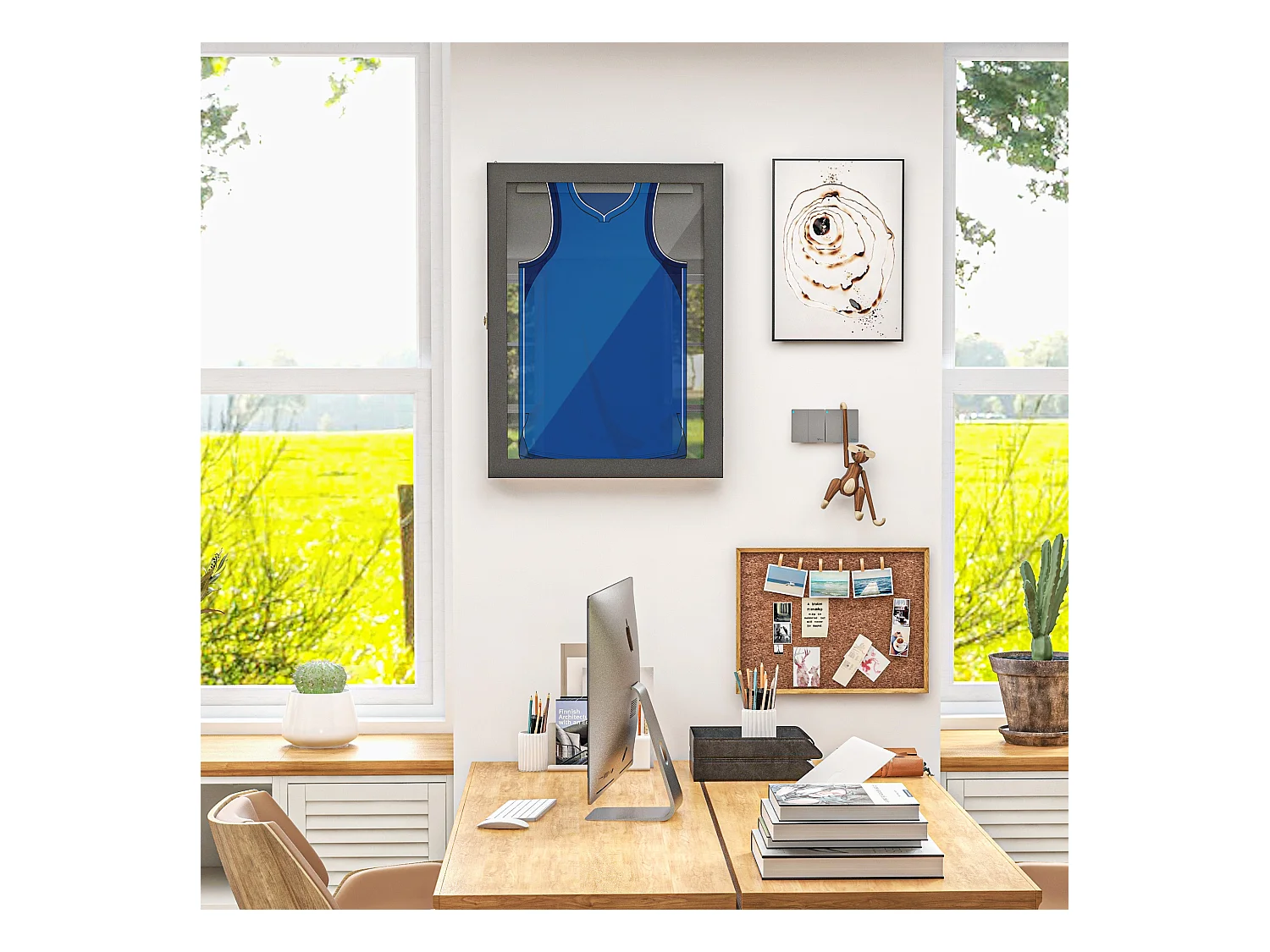 Frame box T-frame cadre pour maillot porte acrylique doublure interne feutre dim. 60L x 7l x 80H cm noir