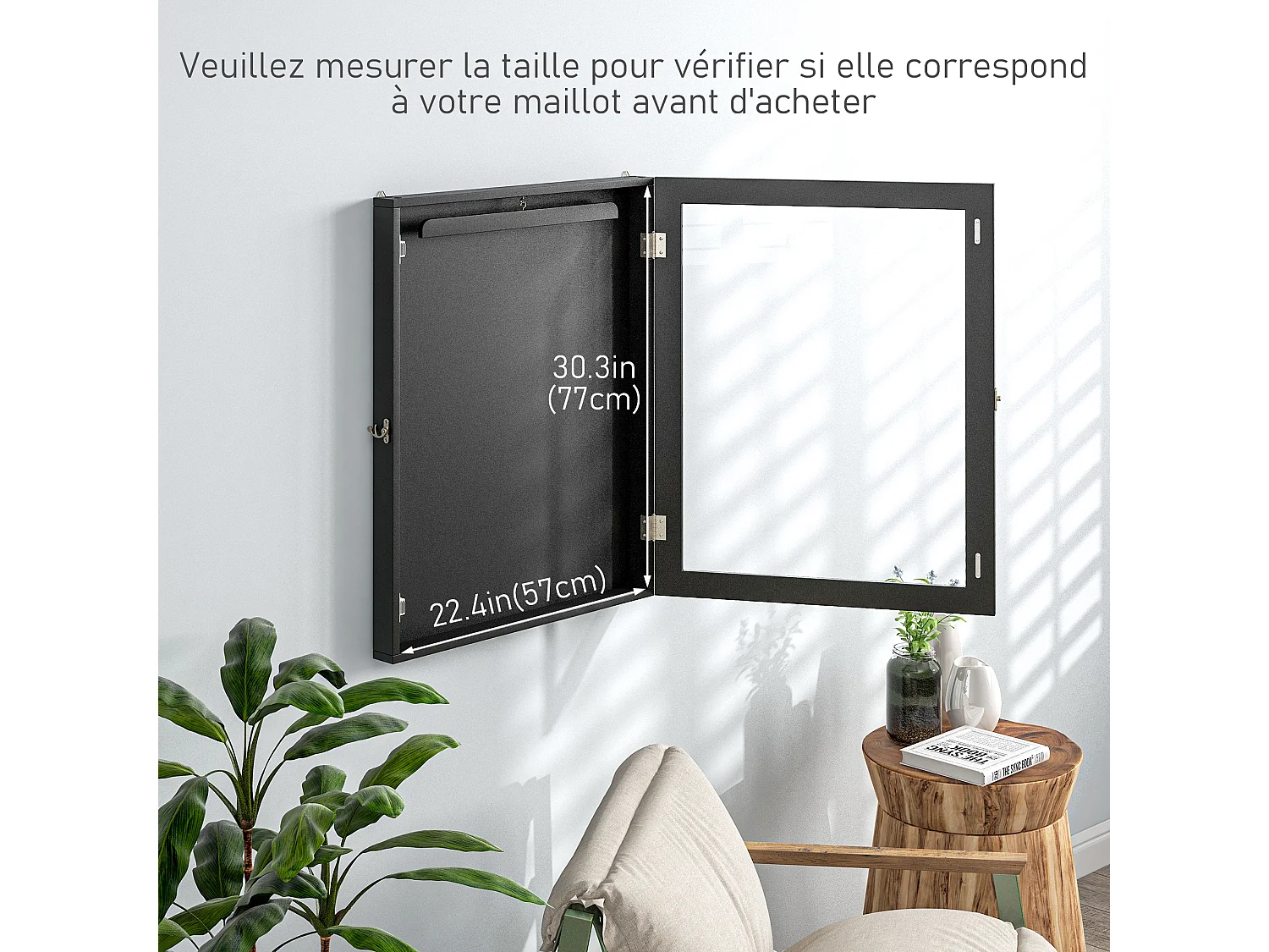 Frame box T-frame cadre pour maillot porte acrylique doublure interne feutre dim. 60L x 7l x 80H cm noir