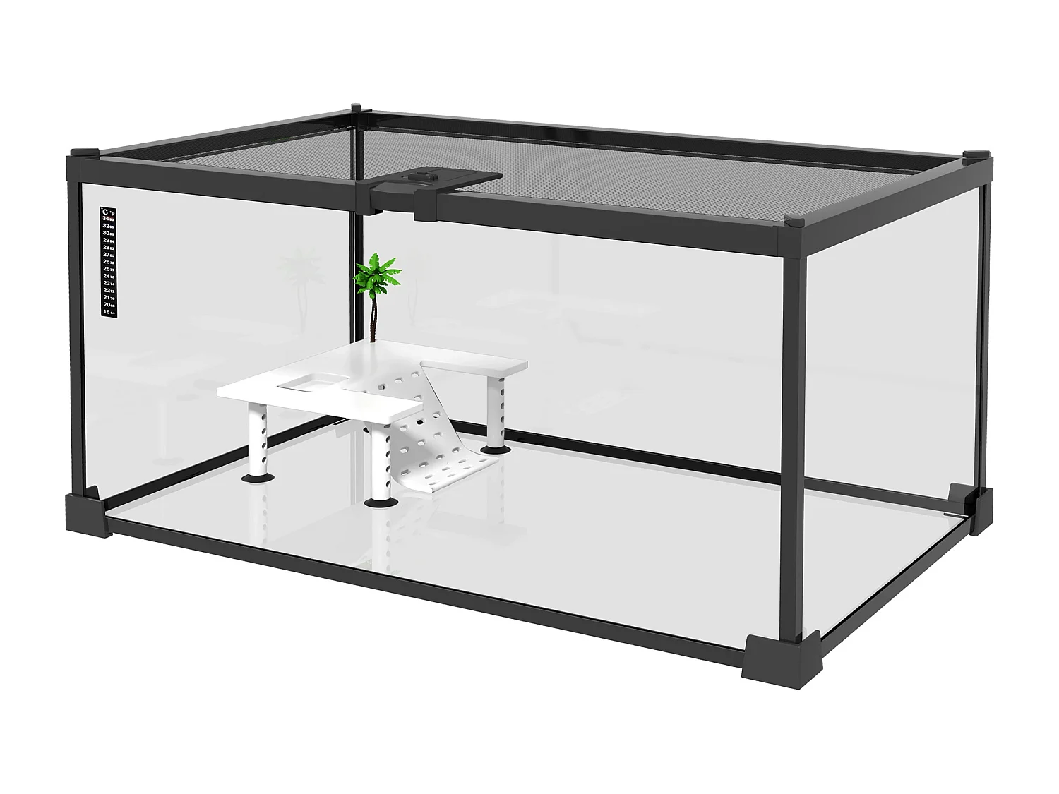 Terrarium en verre - vivarium reptile & batracien - habitat tortue - couvercle grillagé couliant verrouillable - acceoire, thermomètre inclu - métal noir verre
