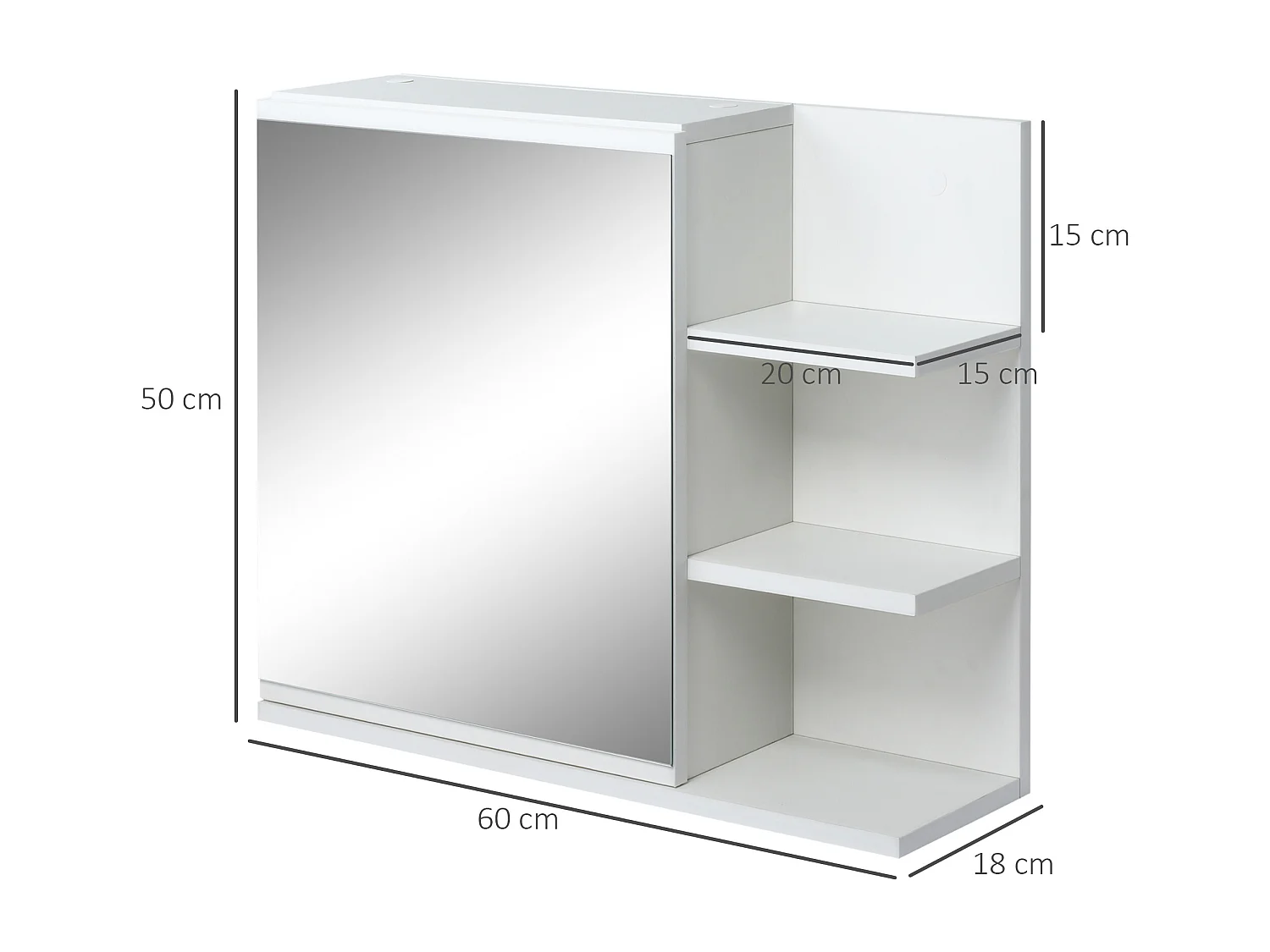 Armoire miroir de salle de bain avec étagère - 3 étagères latérales - kit installation murale fourni - panneaux particules blanc