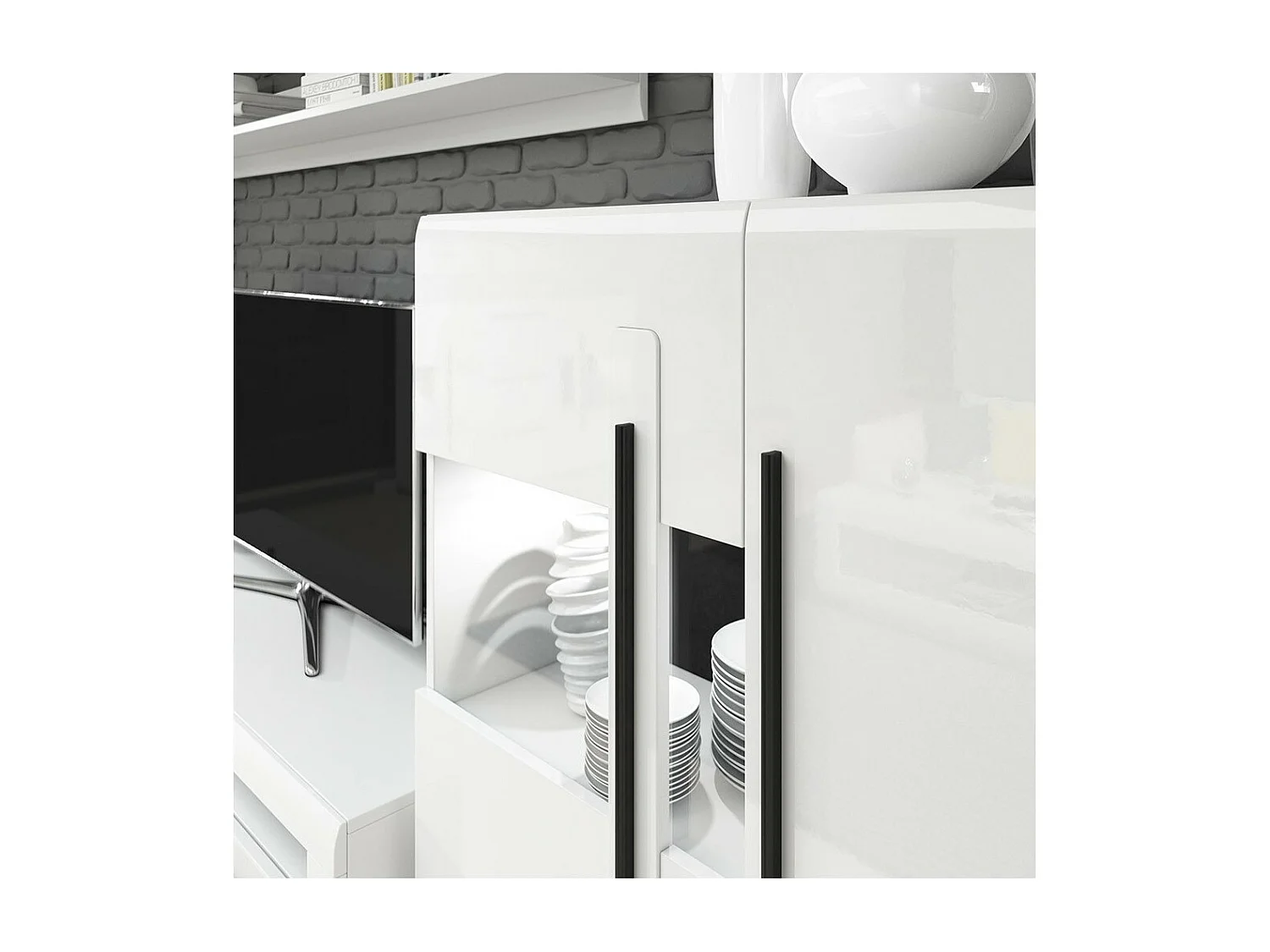 Vitrina diseño XL colección BREDA. Colores blanco mate y blanco brillante.