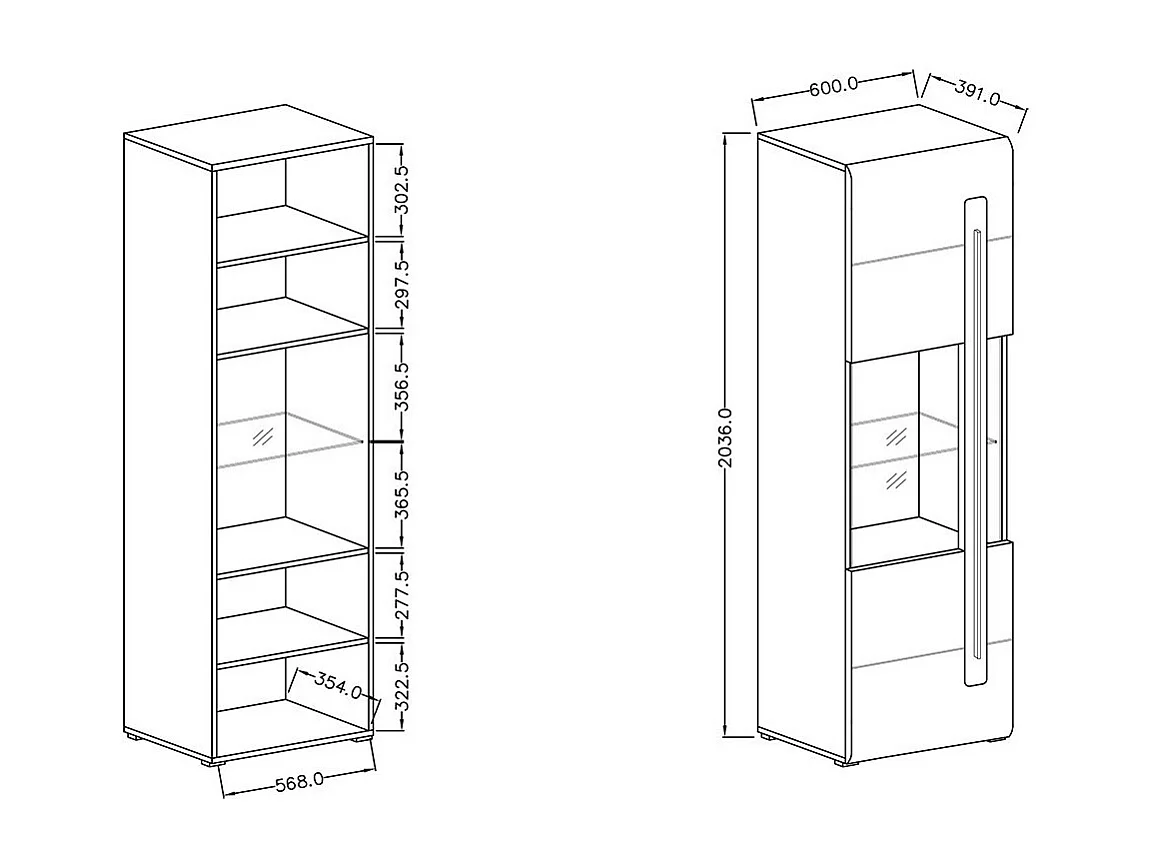 Vitrine design coleção BREDA nas cores branco fosco e branco brilhante