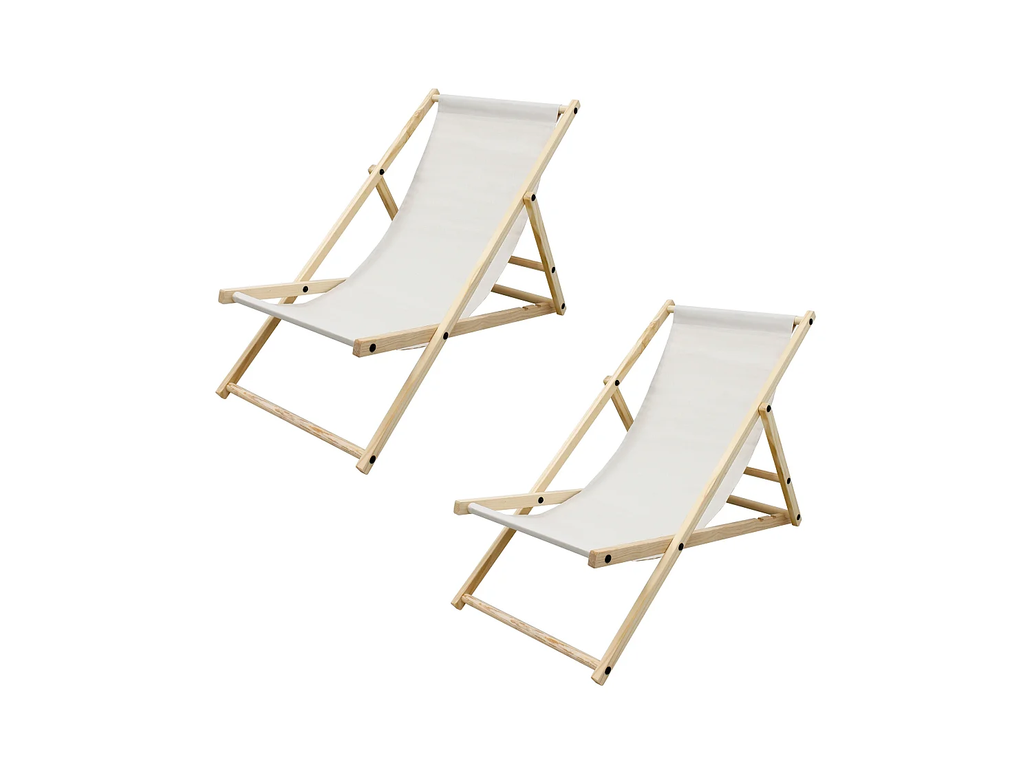 Set 2x Chaise longue de jardin pliable beige en bois chiliennes 3 positions de couchage  jusqu'à 120 kg usage intérieur et extérieur balcon terrasse