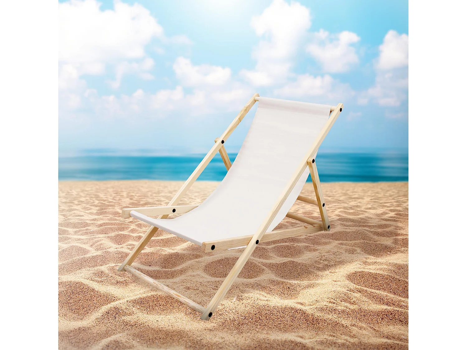 Set 2x Chaise longue de jardin pliable beige en bois chiliennes 3 positions de couchage  jusqu'à 120 kg usage intérieur et extérieur balcon terrasse