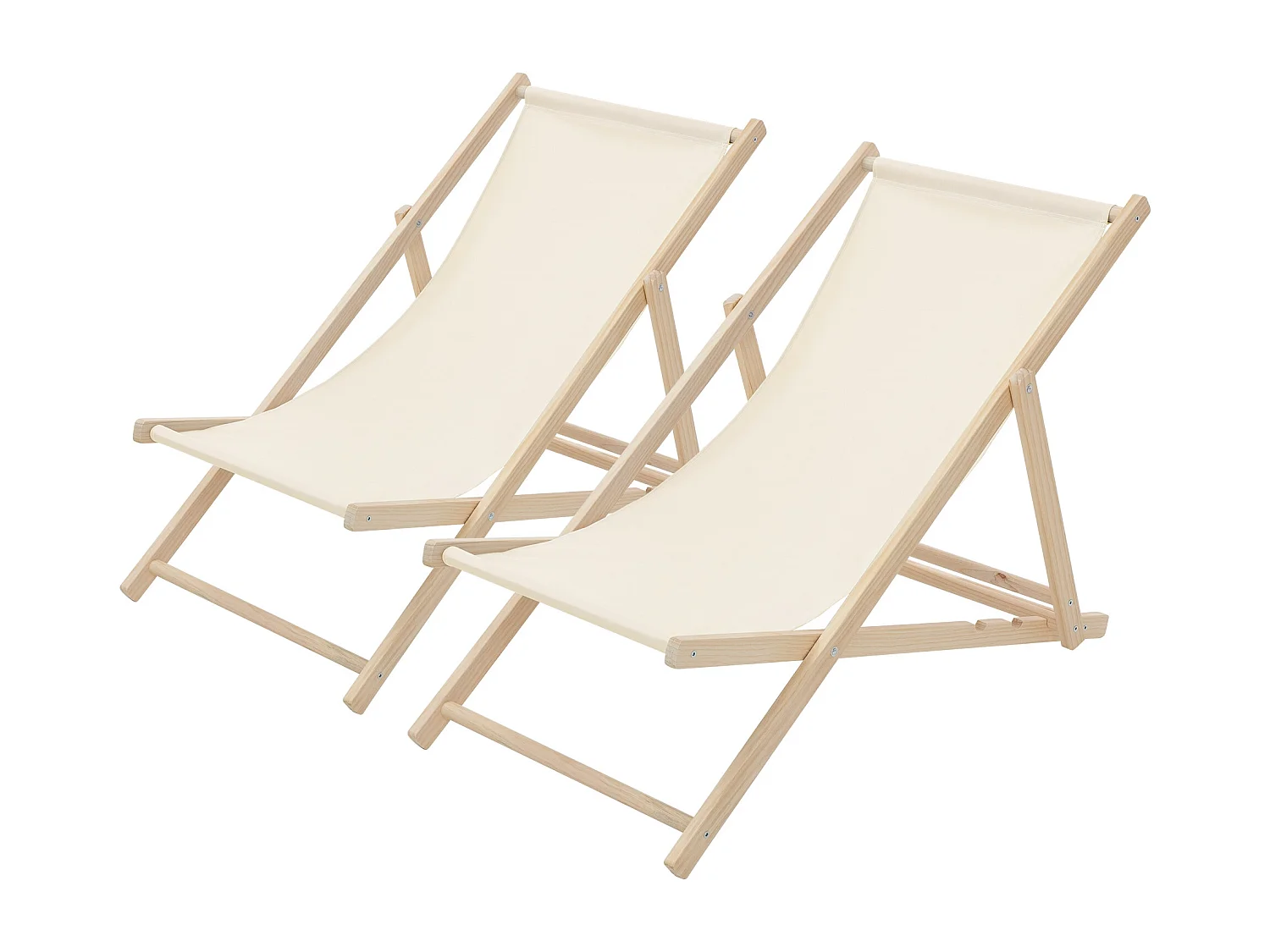 ECD Germany Set 2 sedie a sdraio beige in legno, regolabile 3 posizioni, prendisole, pieghevoli, fino a 120 kg, esterno spiaggia giardino balcone