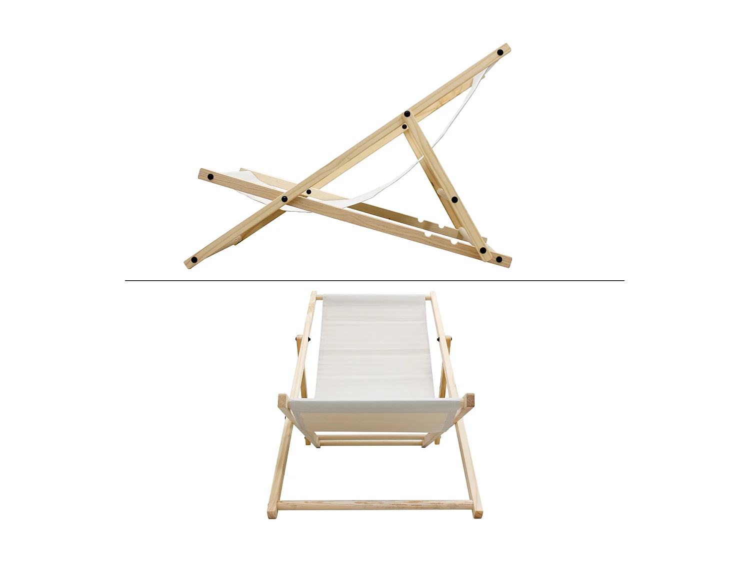 ECD Germany Set 2 sedie a sdraio beige in legno, regolabile 3 posizioni, prendisole, pieghevoli, fino a 120 kg, esterno spiaggia giardino balcone