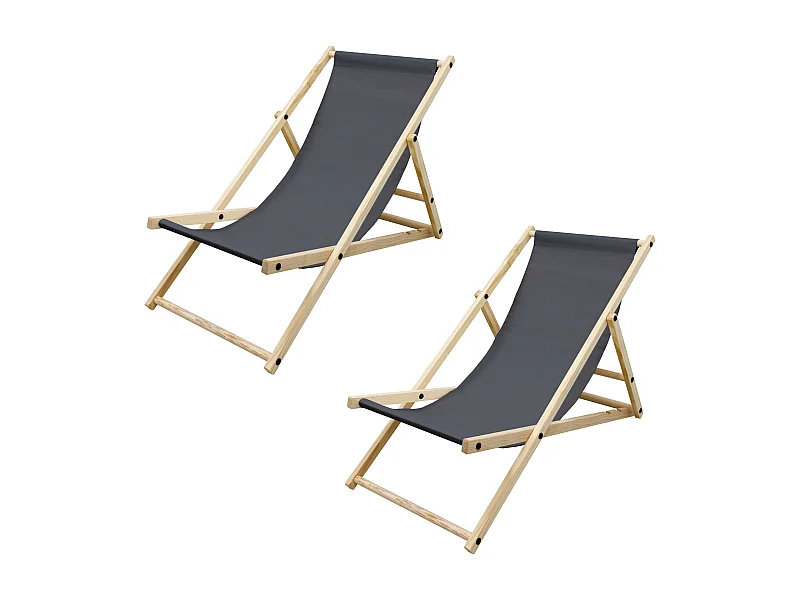 ECD Germany 2x Sillas de playa antracita  madera pino tumbona 3 posiciones de reclinación hamaca plegable con tejido oxford impermeable carga 150kg