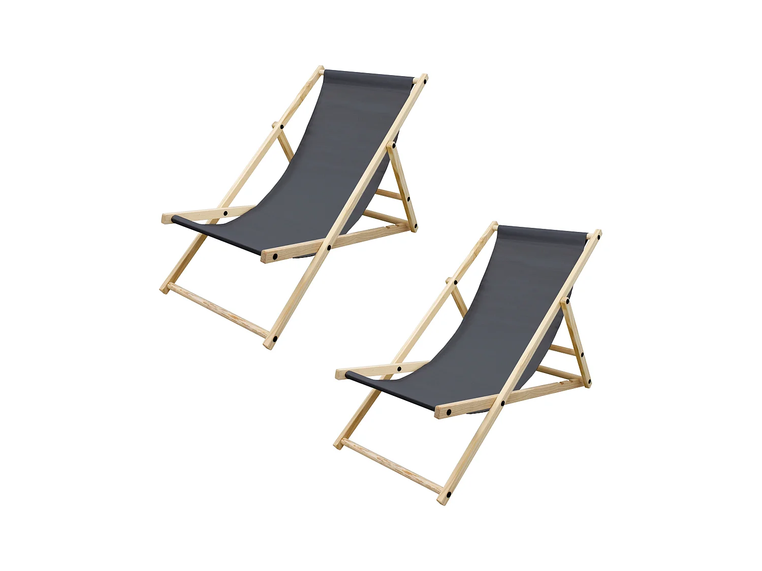 Set 2x Chaise longue de jardin pliable anthracite en bois chiliennes 3 positions de couchage jusqu'à 120 kg usage intérieur extérieur balcon terrasse