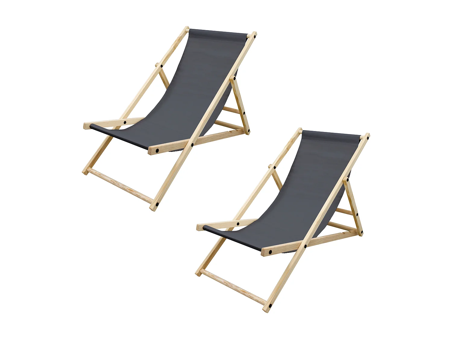 Set 2x Chaise longue de jardin pliable anthracite en bois chiliennes 3 positions de couchage jusqu'à 120 kg usage intérieur extérieur balcon terrasse