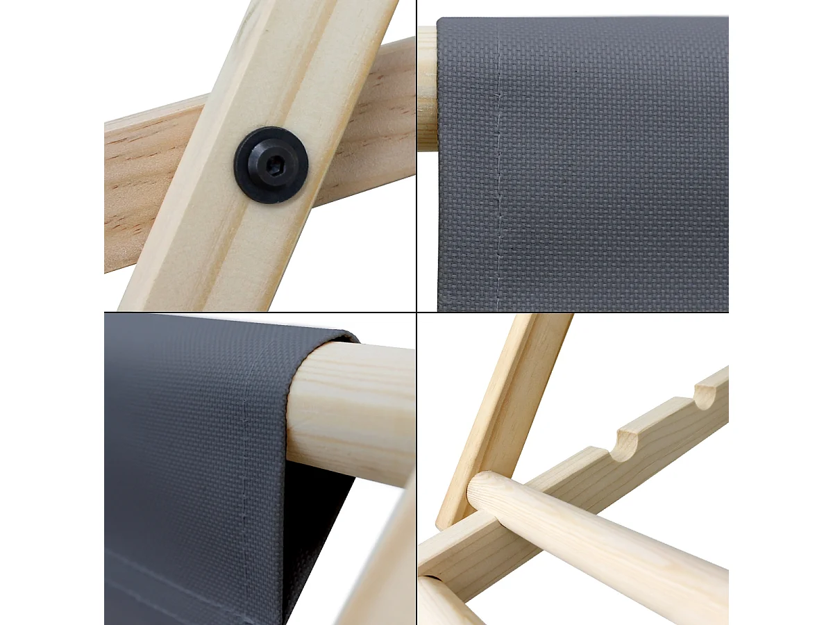 Set 2x Chaise longue de jardin pliable anthracite en bois chiliennes 3 positions de couchage jusqu'à 120 kg usage intérieur extérieur balcon terrasse