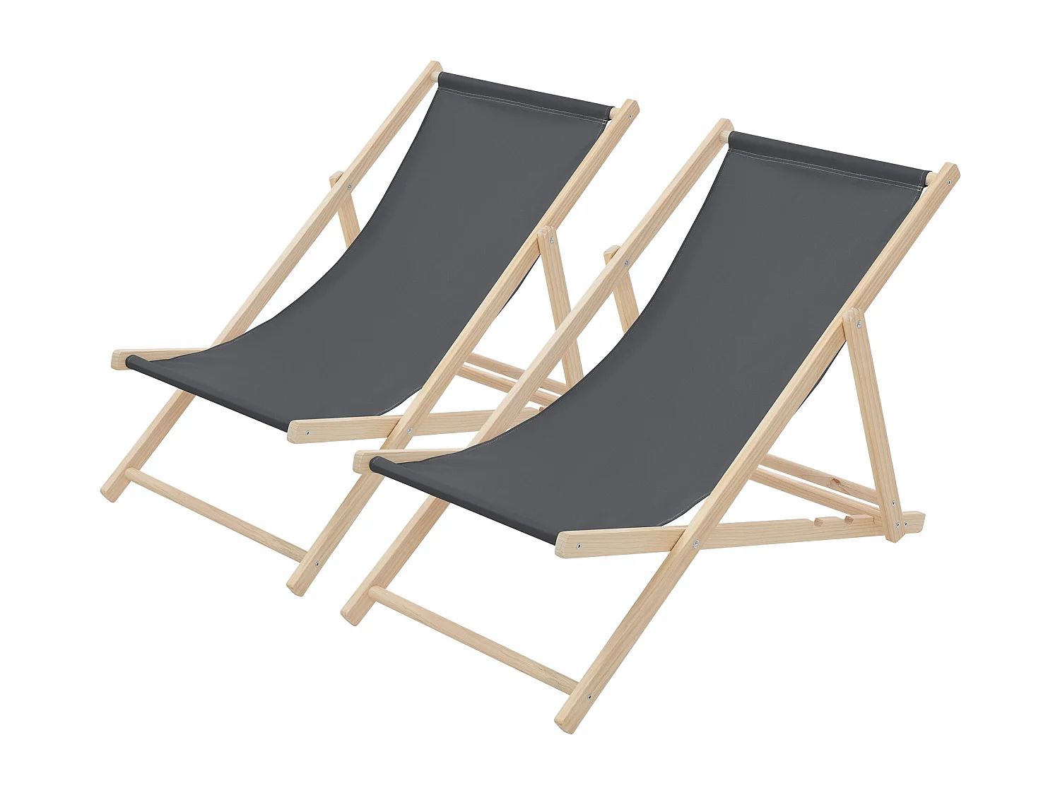 ECD Germany Set 2 sedie a sdraio antracite in legno, regolabile 3 posizioni, prendisole, pieghevoli, fino a 120 kg, esterno spiaggia giardino, balcone
