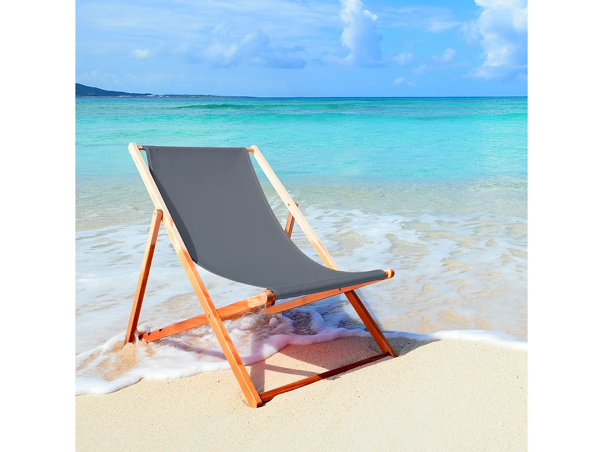 ECD Germany Set 2 sedie a sdraio antracite in legno, regolabile 3 posizioni, prendisole, pieghevoli, fino a 120 kg, esterno spiaggia giardino, balcone