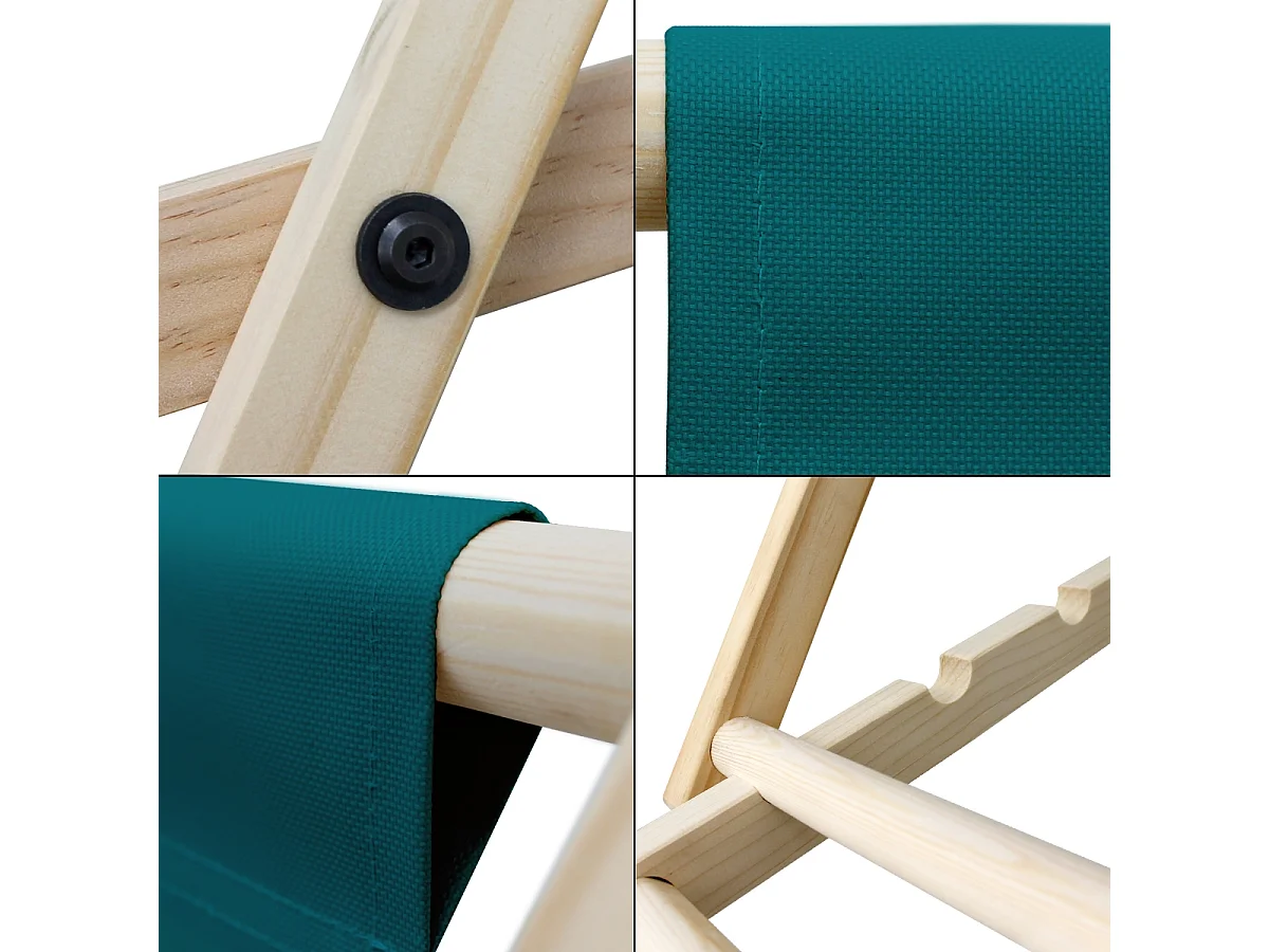 Chaise longue de jardin pliable vert en bois chilienne 3 positions de couchage  jusqu'à 120 kg usage intérieur et extérieur balcon terrasse patio