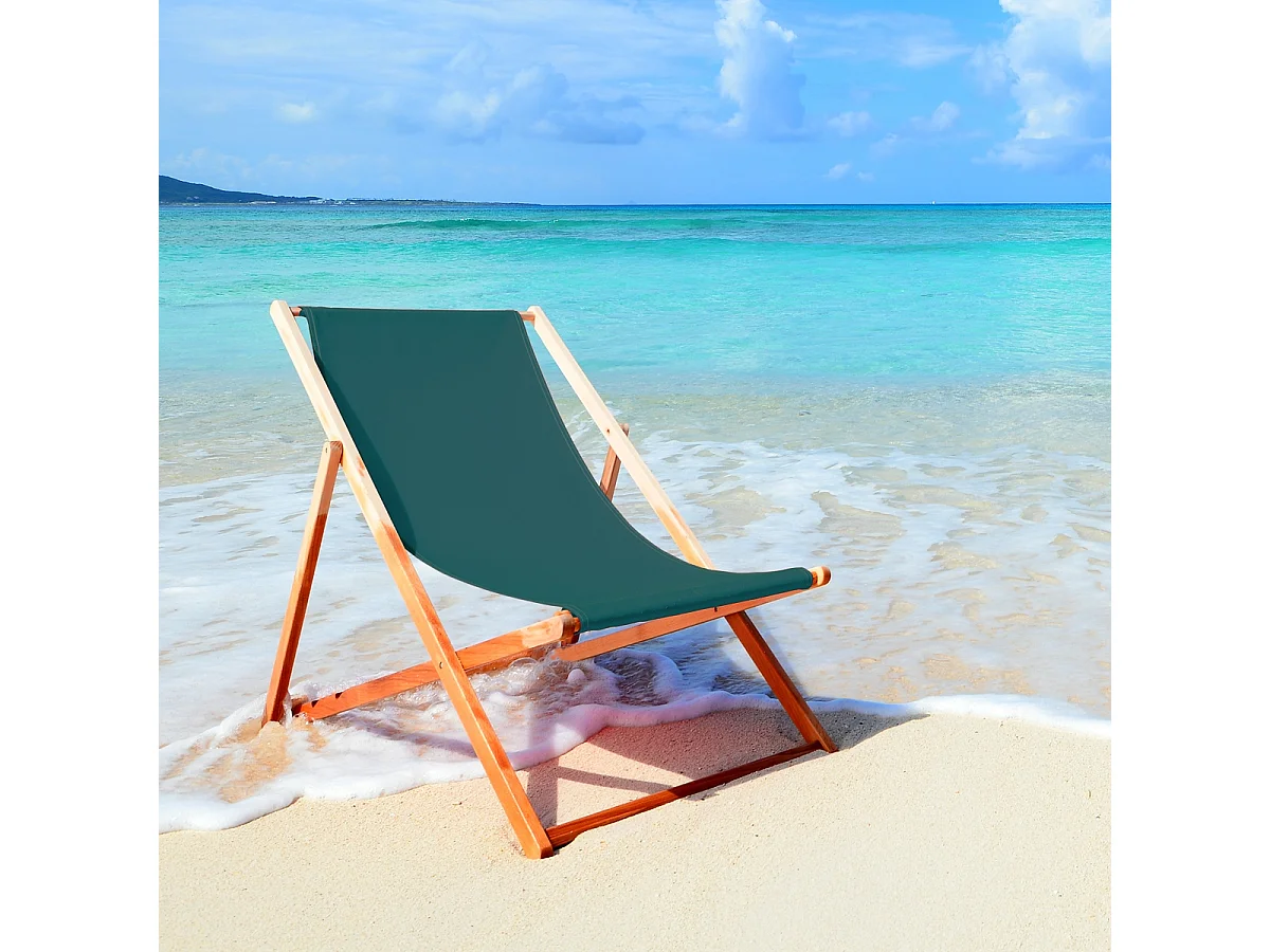 ECD Germany Silla de playa verde oscuro madera de pino tumbona 3 posiciones de reclinación hamaca plegable con tejido oxford impermeable carga 150kg