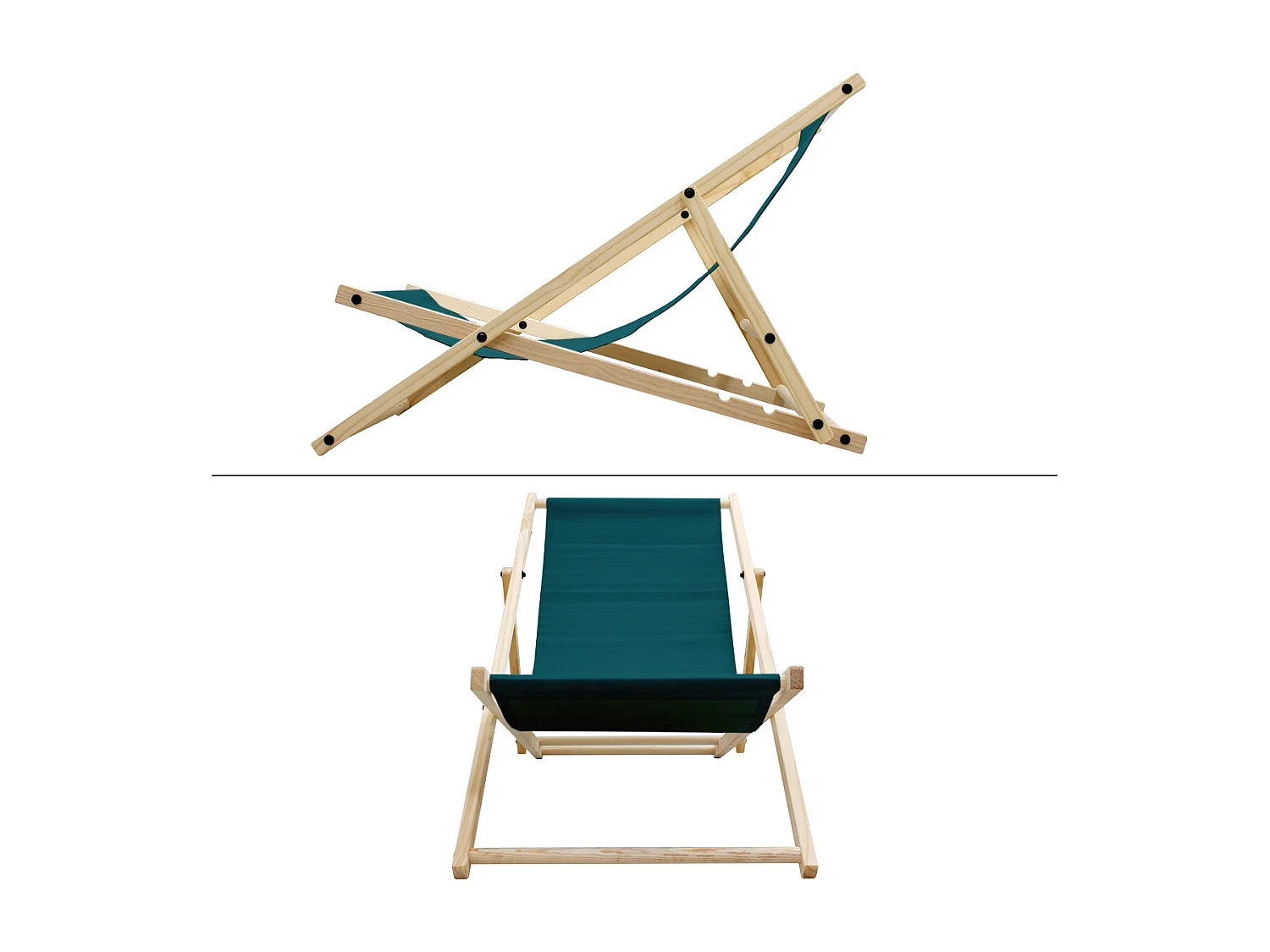 ECD Germany Sedia a sdraio pieghevole in legno e tessuto petrolio, regolabile 3 posizioni, lettino prendisole fino a 120 kg, balcone esterni/interni