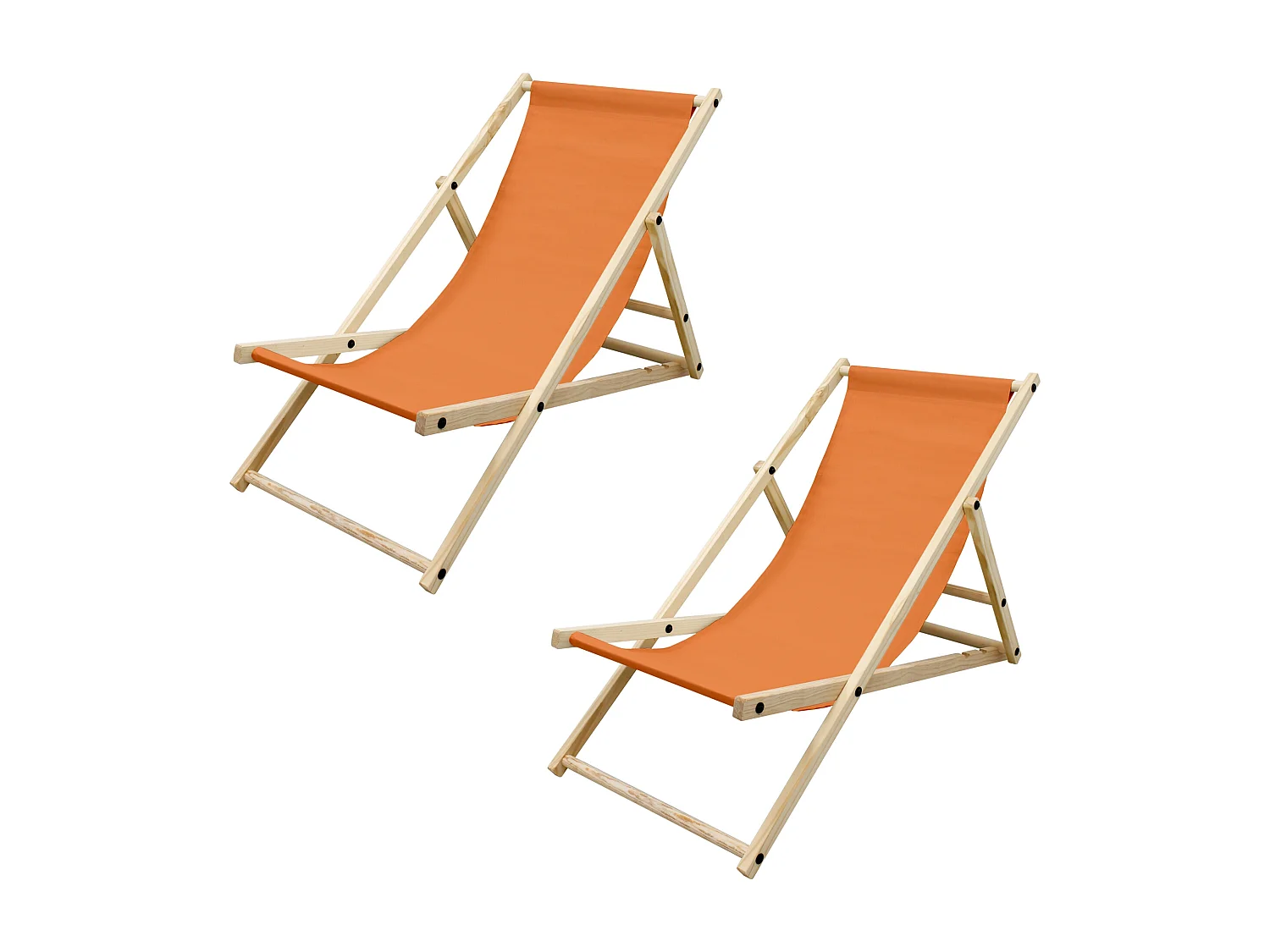ECD Germany 2x Sillas de playa naranja madera pino tumbona 3 posiciones de reclinación hamaca plegable con tejido oxford impermeable carga hasta 150kg