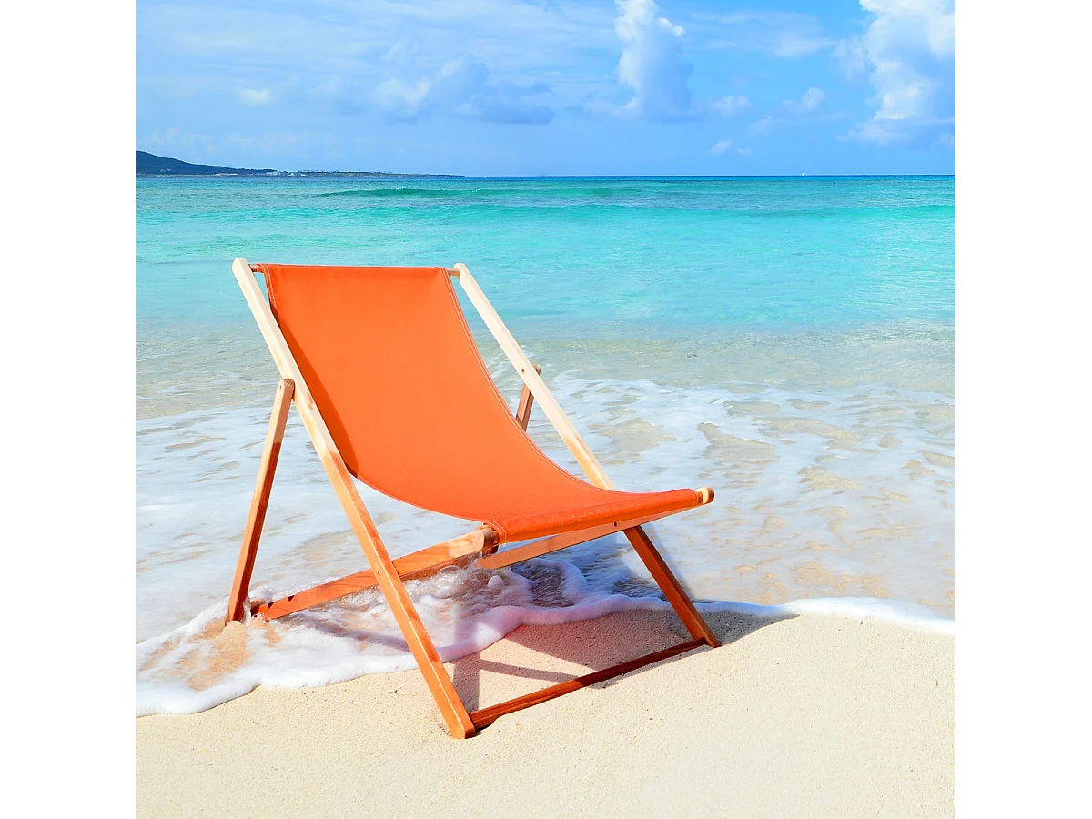 ECD Germany 2x Sillas de playa naranja madera pino tumbona 3 posiciones de reclinación hamaca plegable con tejido oxford impermeable carga hasta 150kg