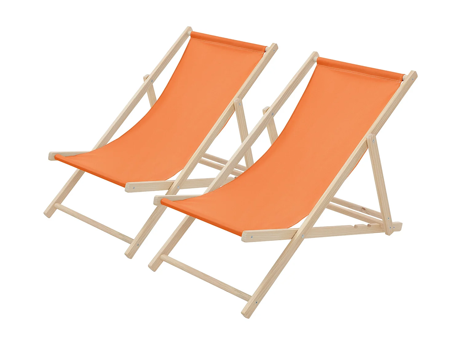 ECD Germany Set 2 sedie a sdraio arancione in legno, regolabile 3 posizioni, prendisole, pieghevoli, fino a 120 kg, esterno spiaggia giardino