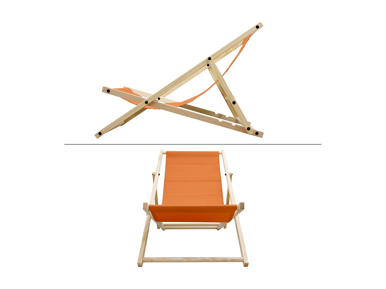ECD Germany Set 2 sedie a sdraio arancione in legno, regolabile 3 posizioni, prendisole, pieghevoli, fino a 120 kg, esterno spiaggia giardino