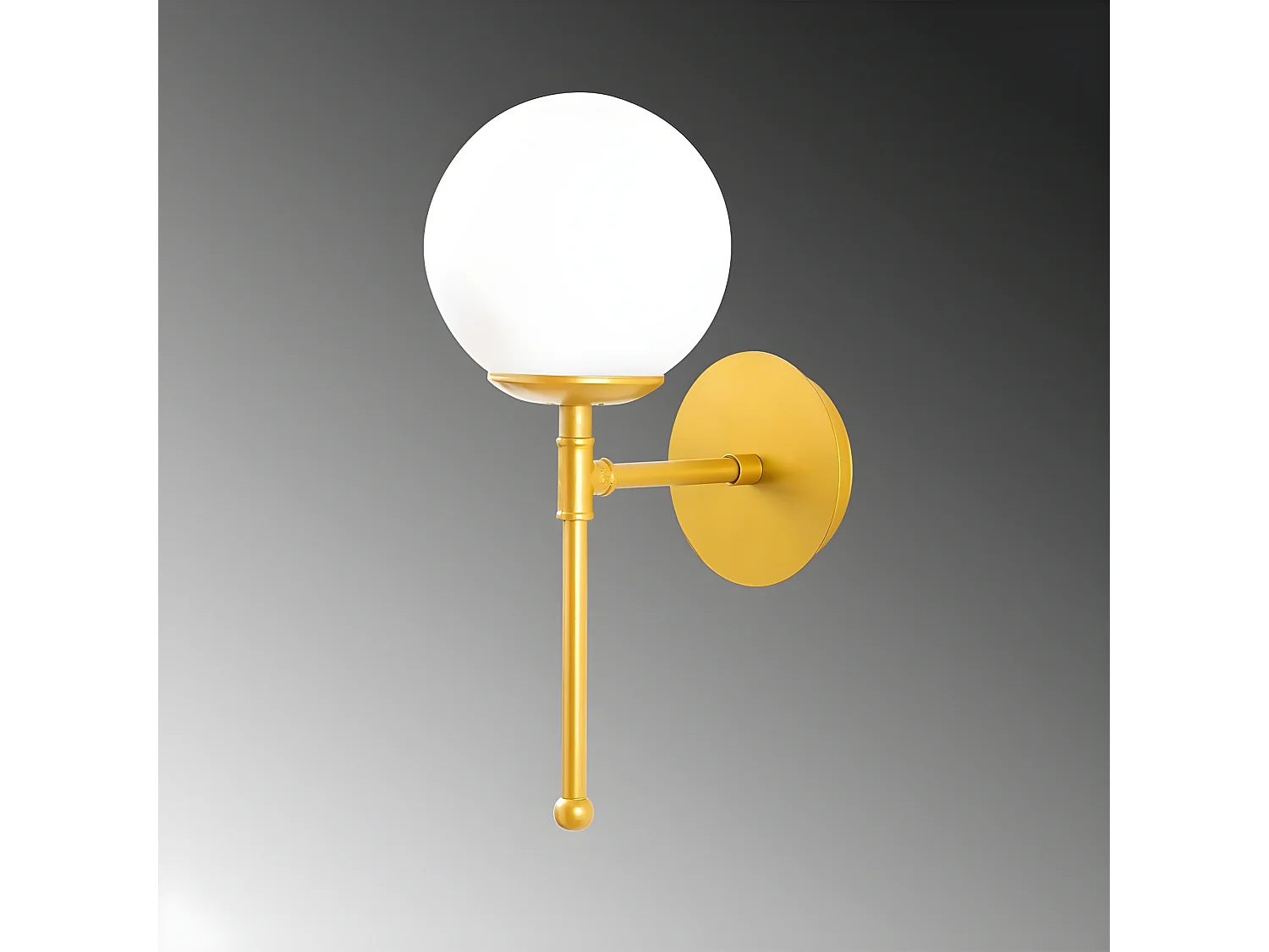 Candeeiro de parede Garet com estrutura metálica vertical dourada e bola de vidro 1xE27