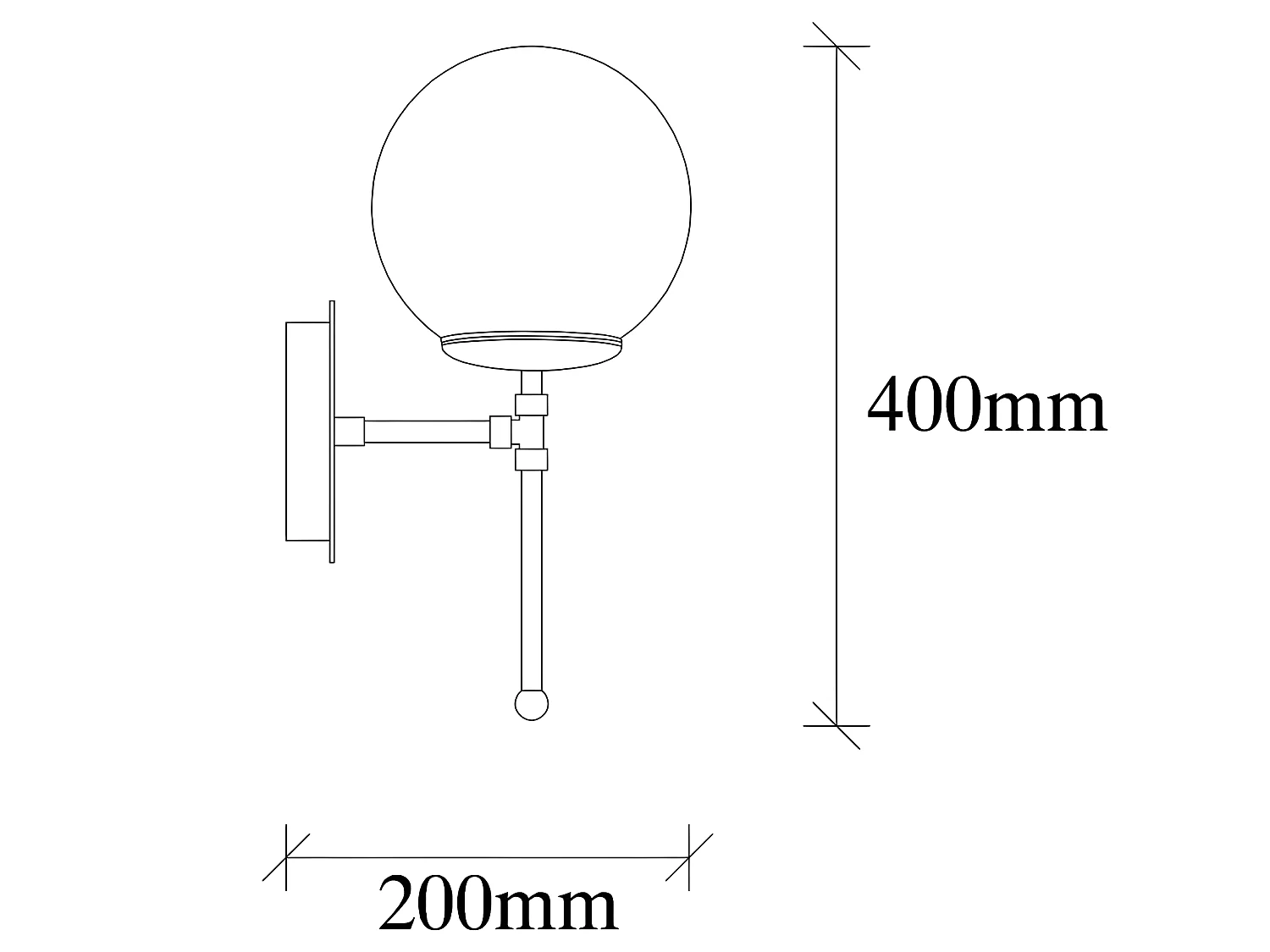 Candeeiro de parede Garet com estrutura metálica vertical dourada e bola de vidro 1xE27