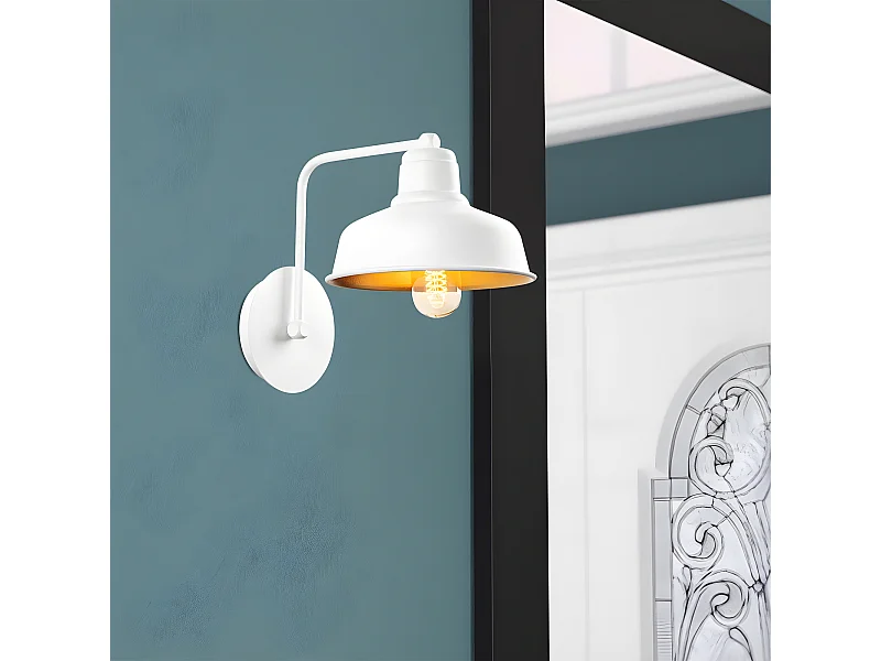 Harvey vintage stijl wandlamp met wit metalen scherm 1xE27