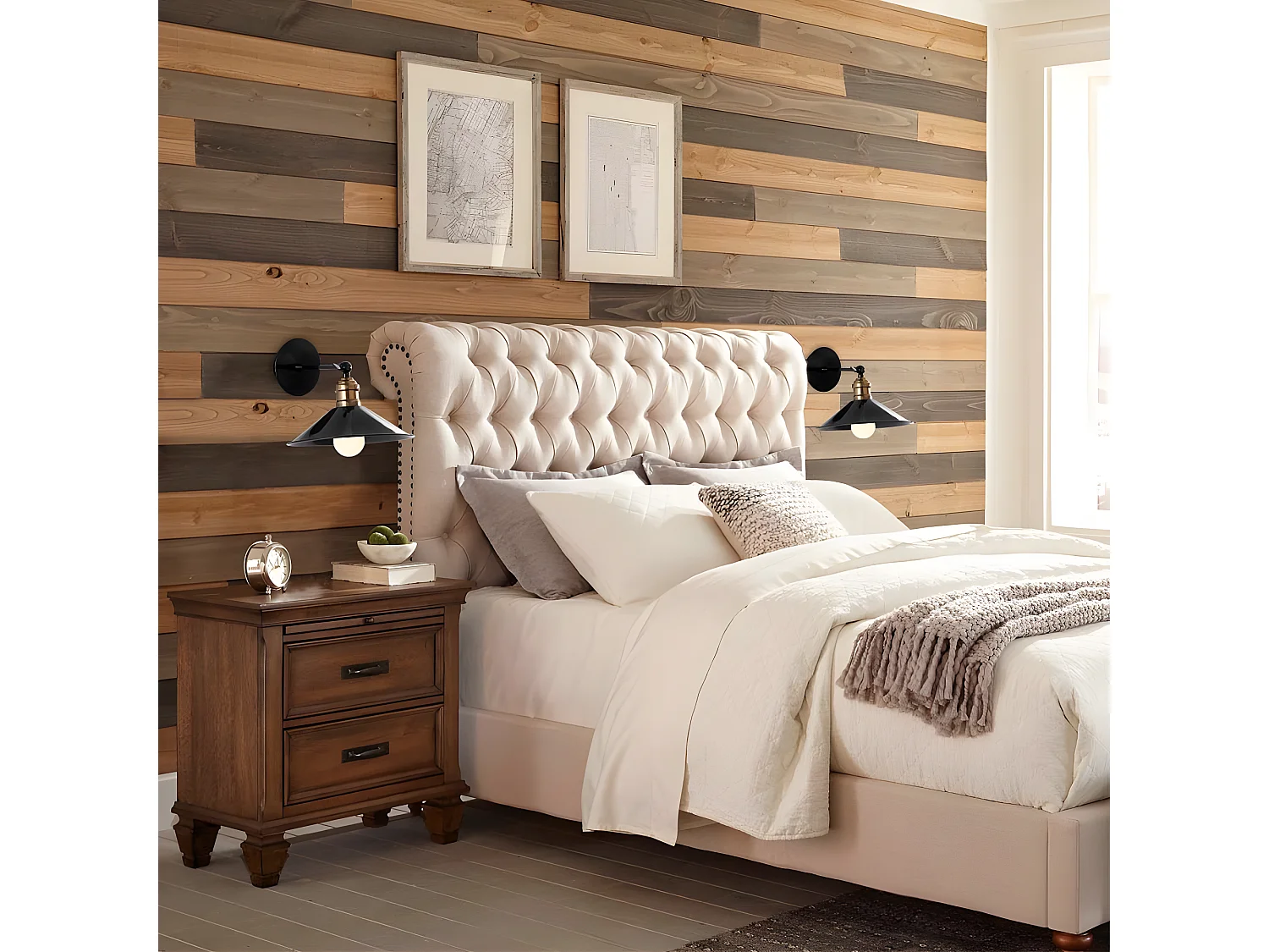 Harvey vintage stijl wandlamp met glad zwart en goud antiek scherm 1xE27