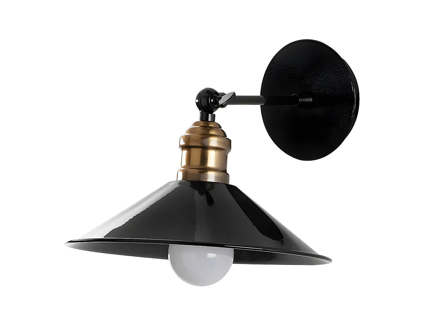 Harvey vintage stijl wandlamp met glad zwart en goud antiek scherm 1xE27